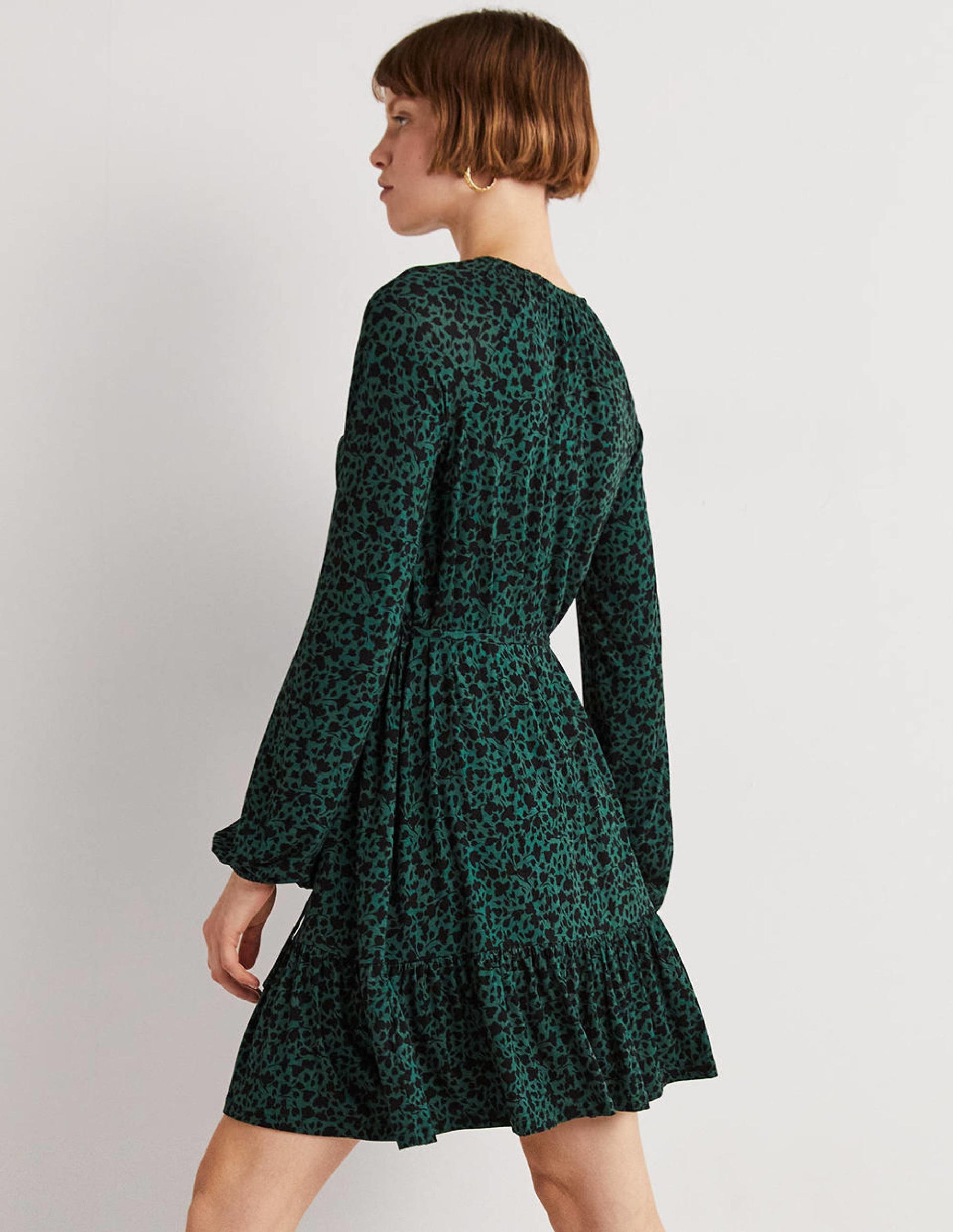 Crew Neck Jersey Mini Dress-Hunter Green, Meadow Sprig-4