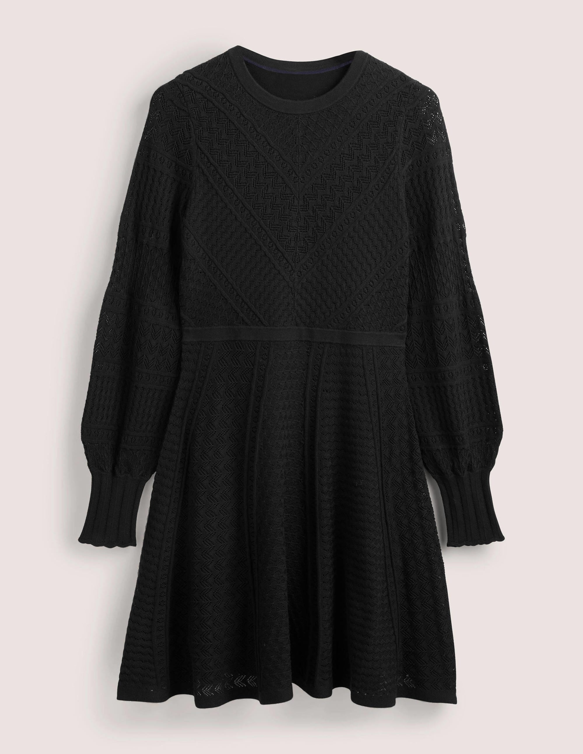 Pointelle Knitted Mini Dress-Black - Image 7