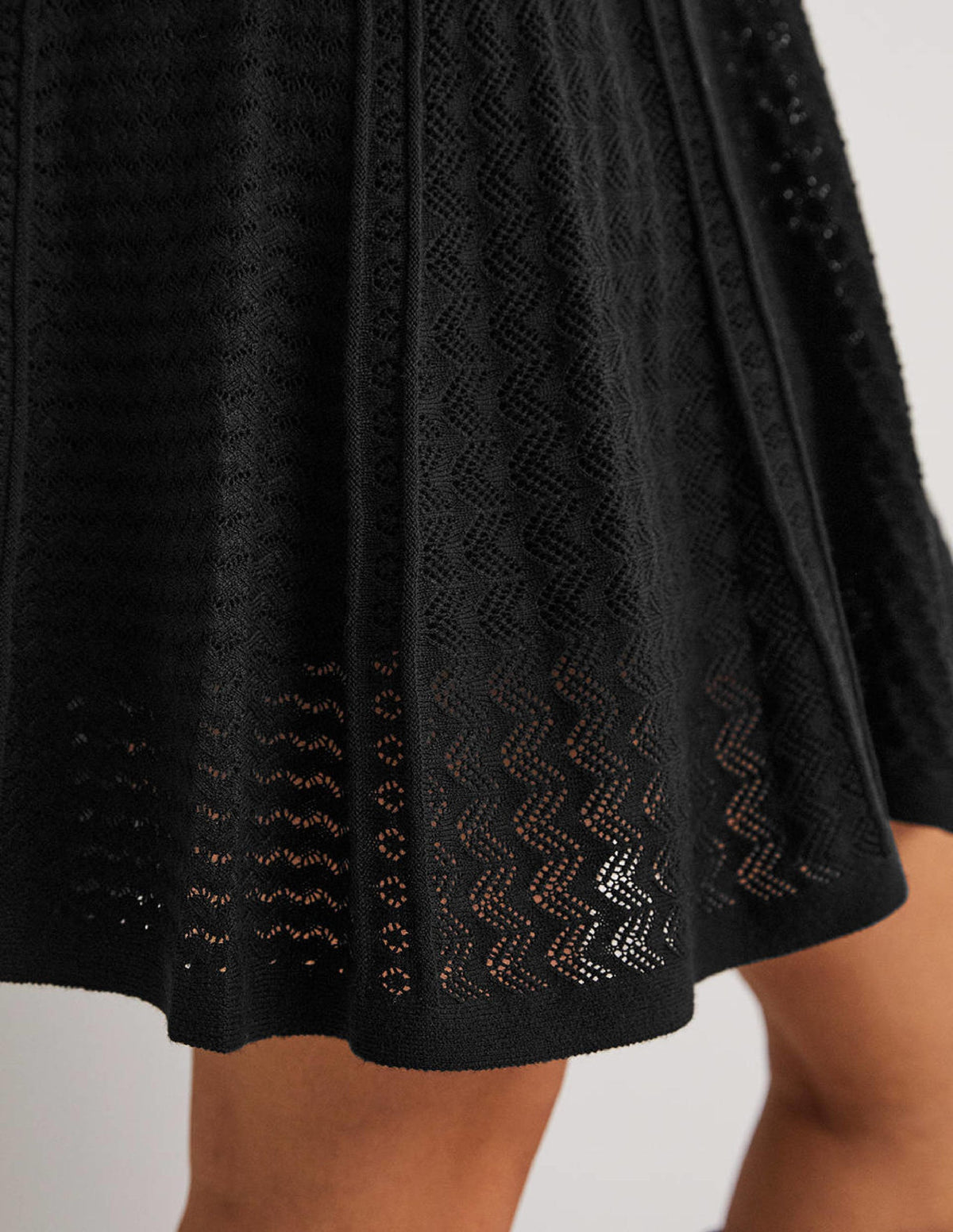 Pointelle Knitted Mini Dress-Black-5