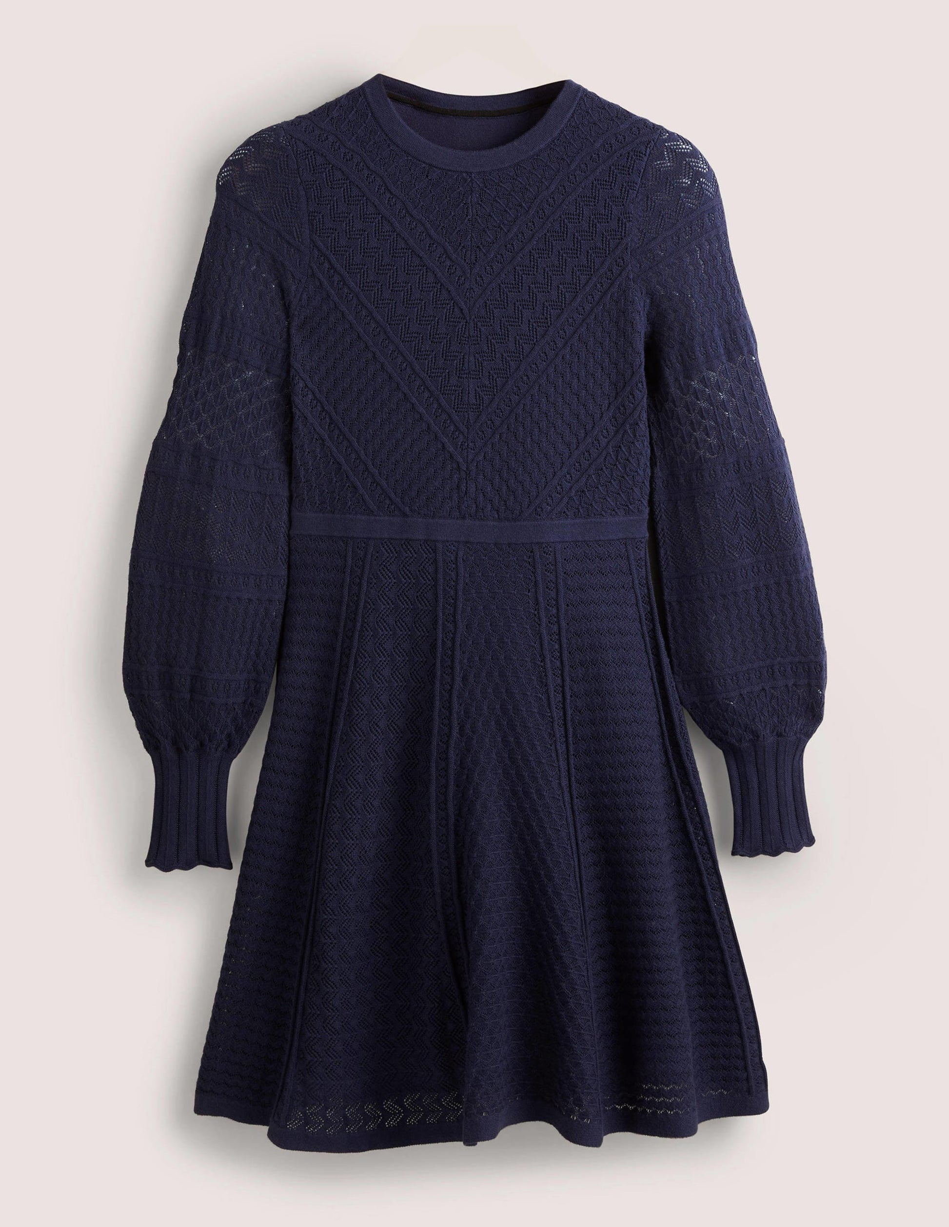 Pointelle Knitted Mini Dress-Night Blue-5