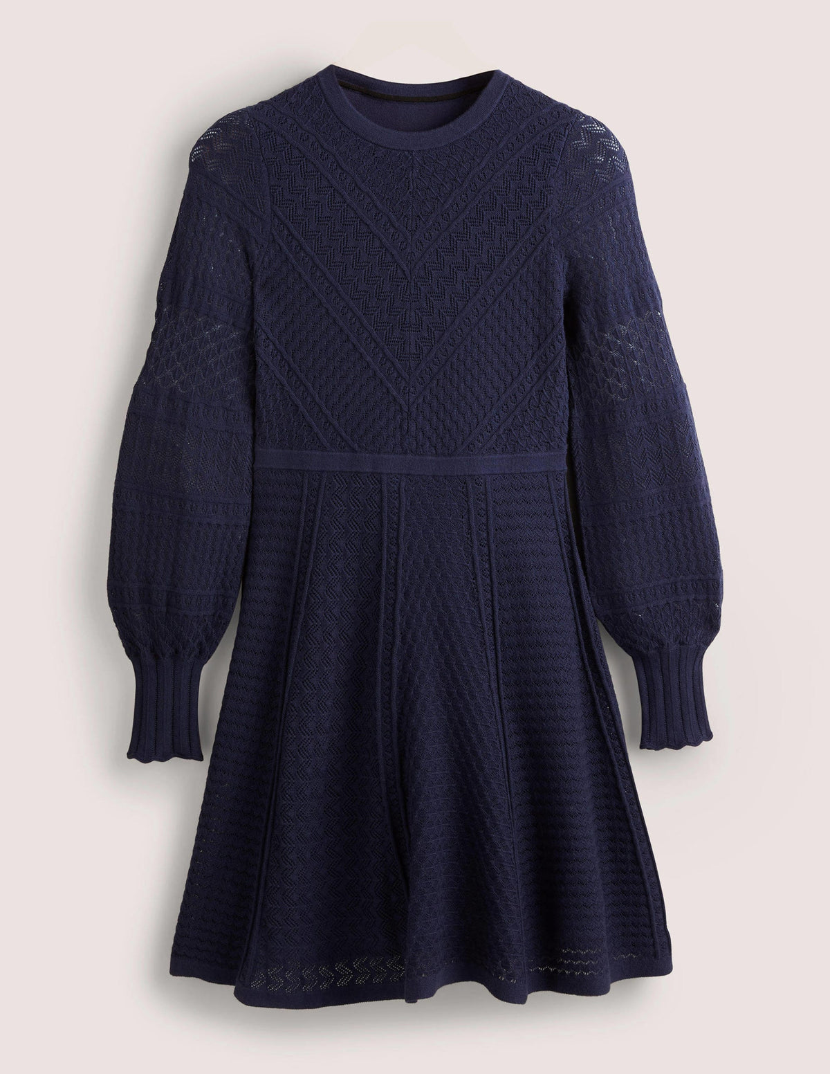 Pointelle Knitted Mini Dress-Night Blue - Image 5