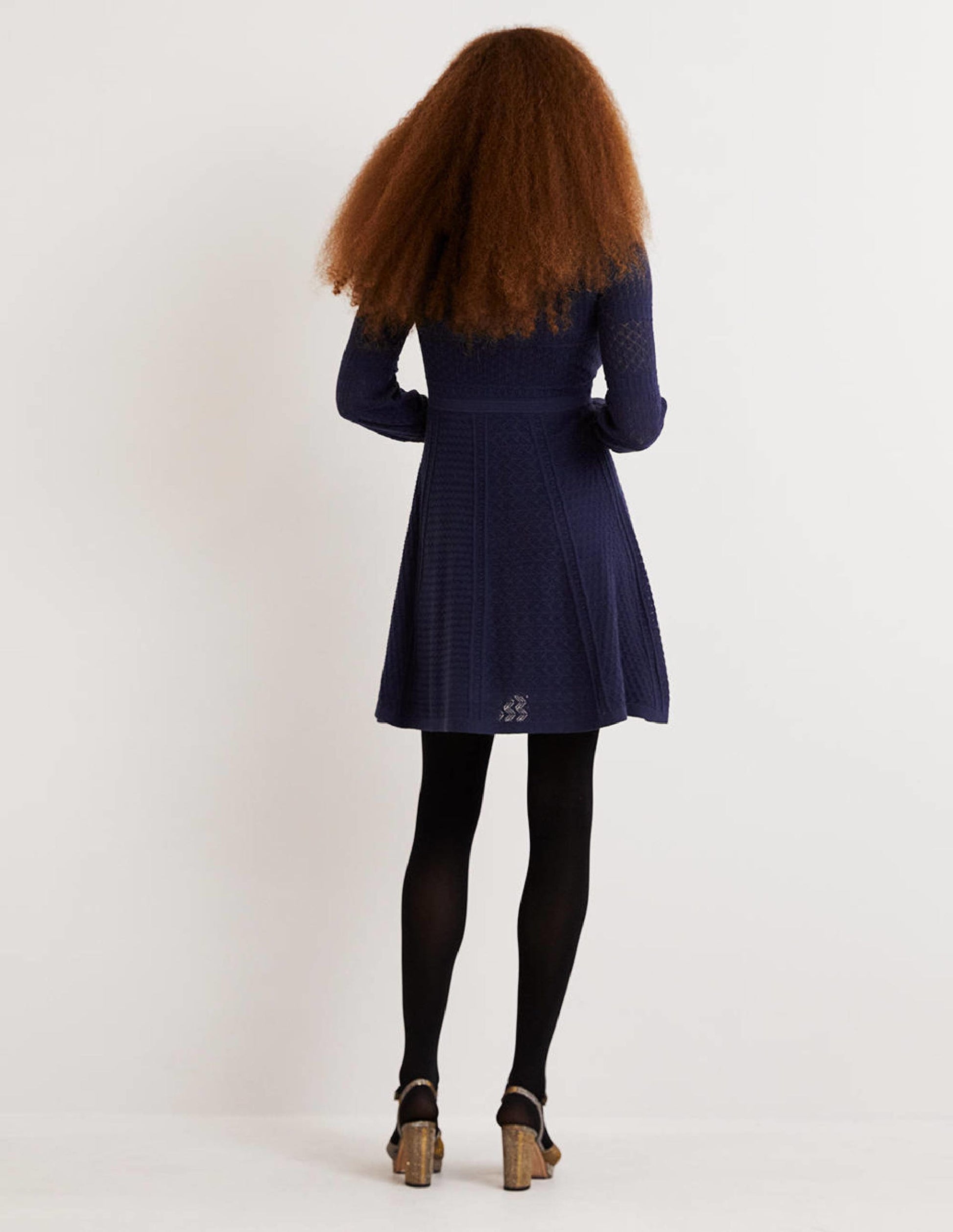 Pointelle Knitted Mini Dress-Night Blue-3