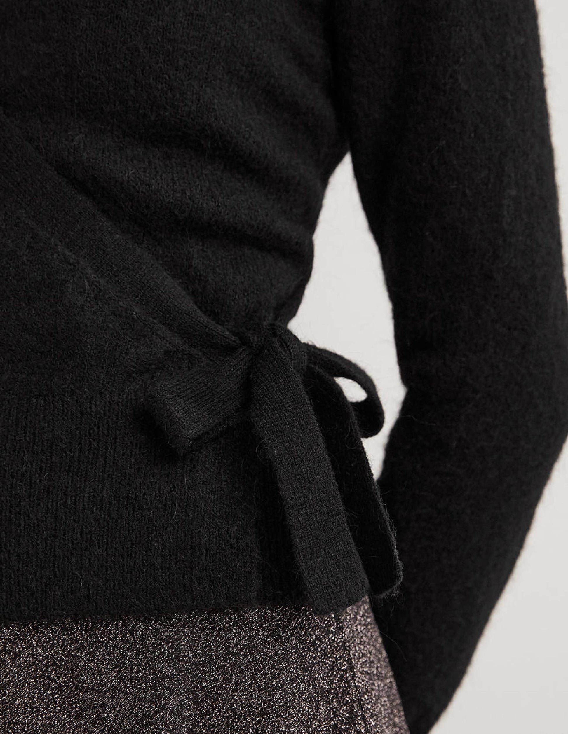 Fluffy Wrap Cardigan-Black-2