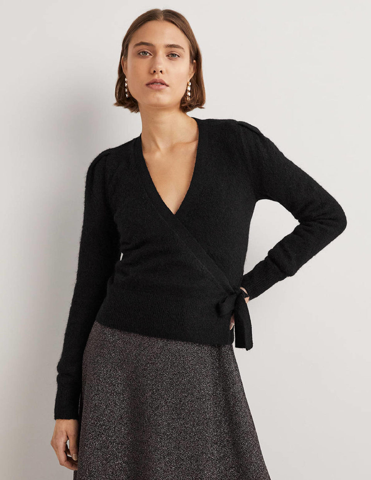 Fluffy Wrap Cardigan-Black-4