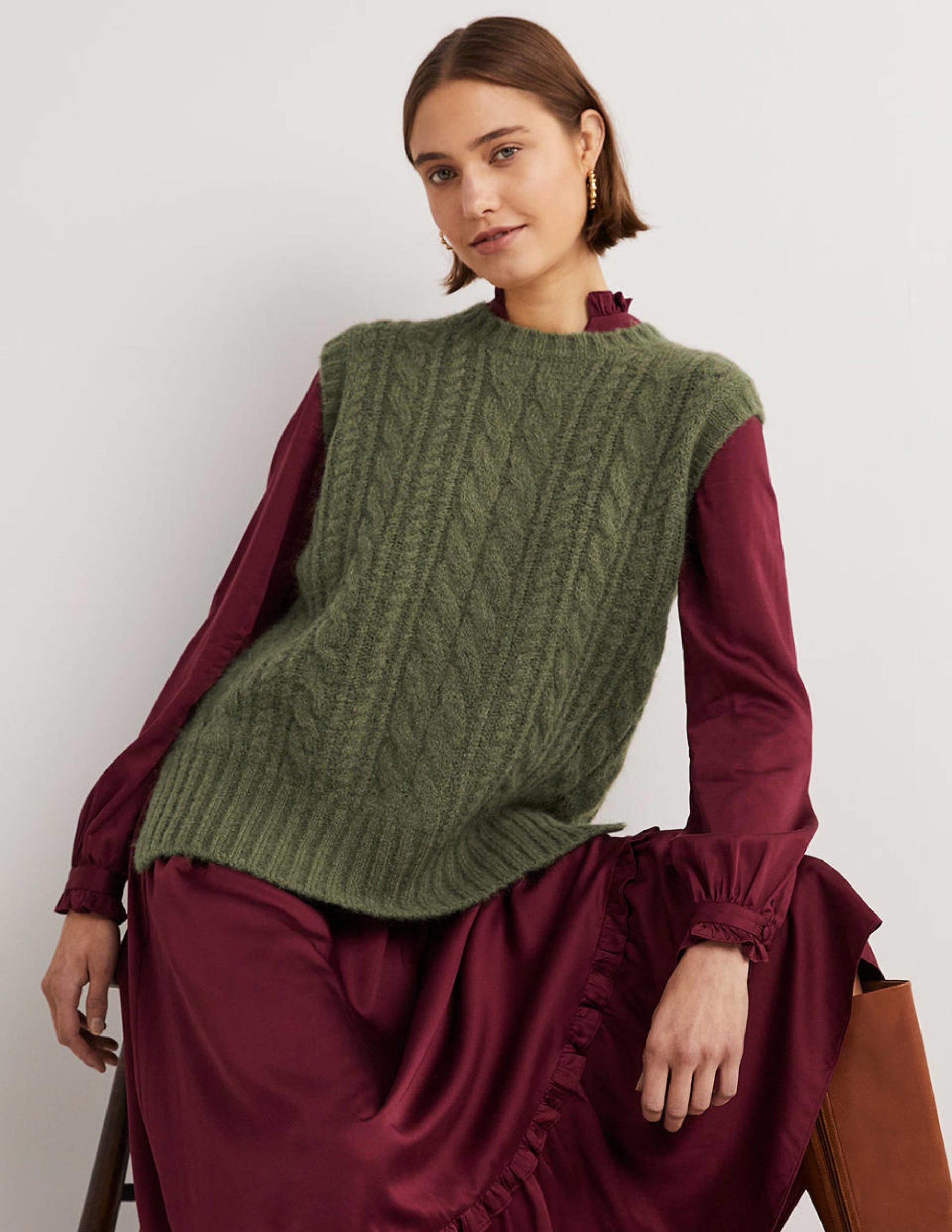 Relaxed Cable Sweater Vest-Kale Green-1