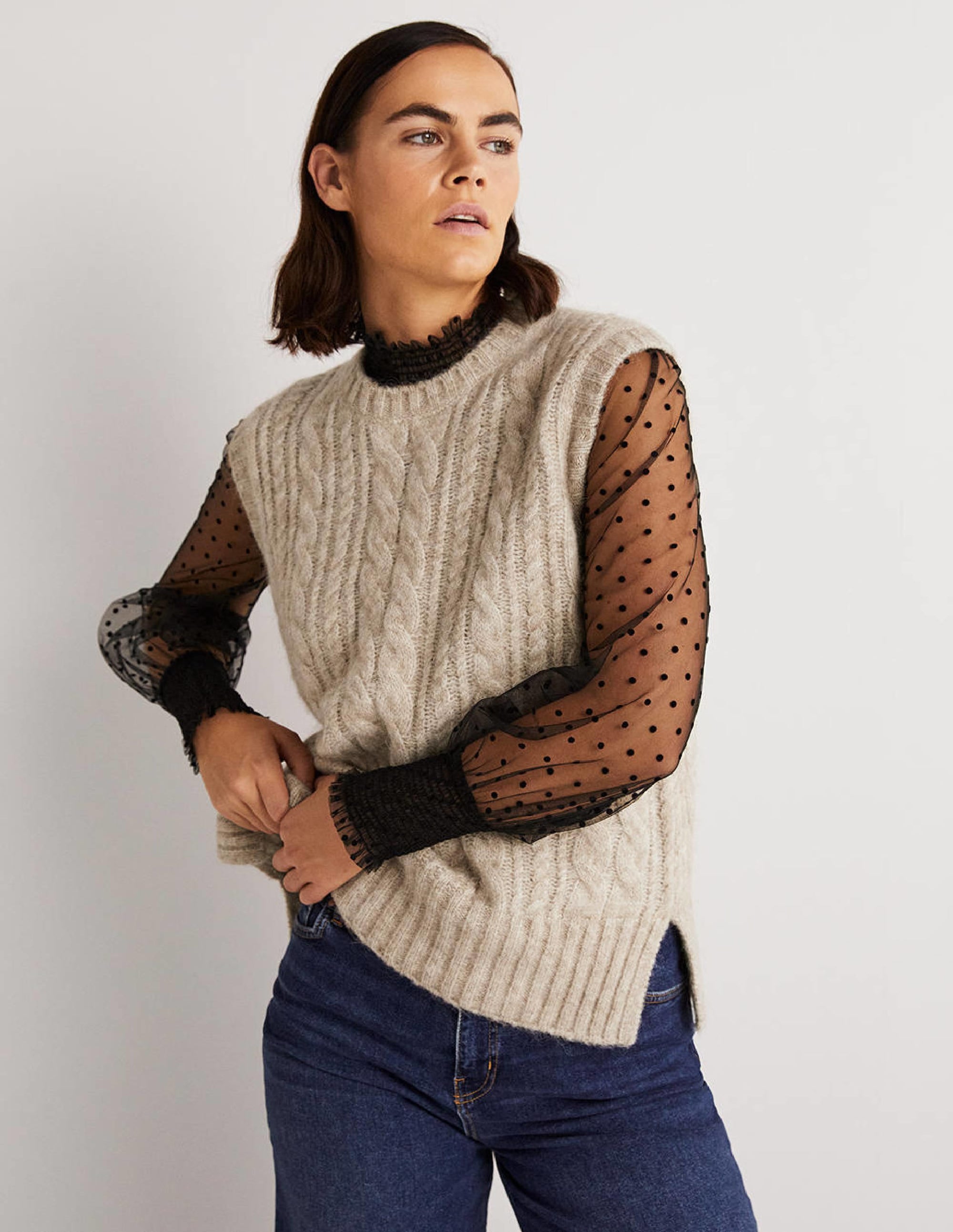 Relaxed Cable Sweater Vest-Chinchilla Melange - Image 1