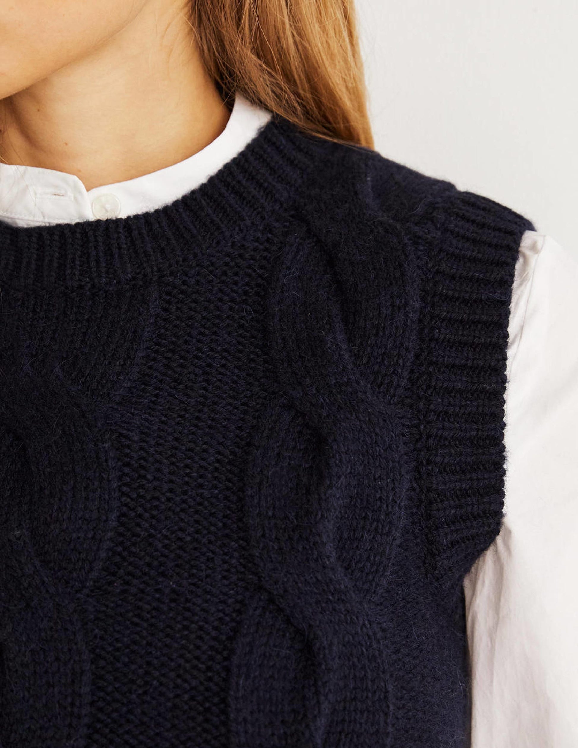 Cable Sweater Vest-Navy-2