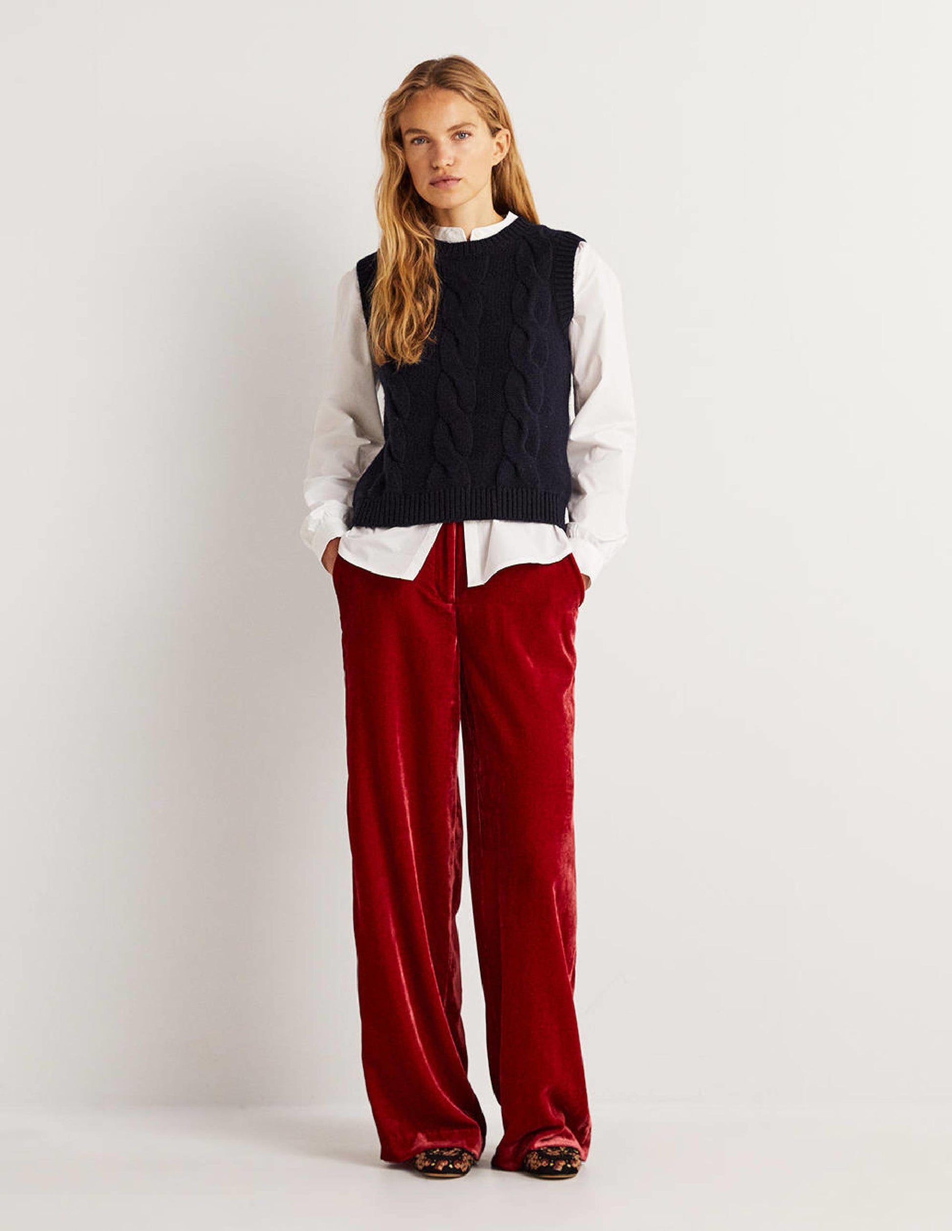 Cable Sweater Vest-Navy-4