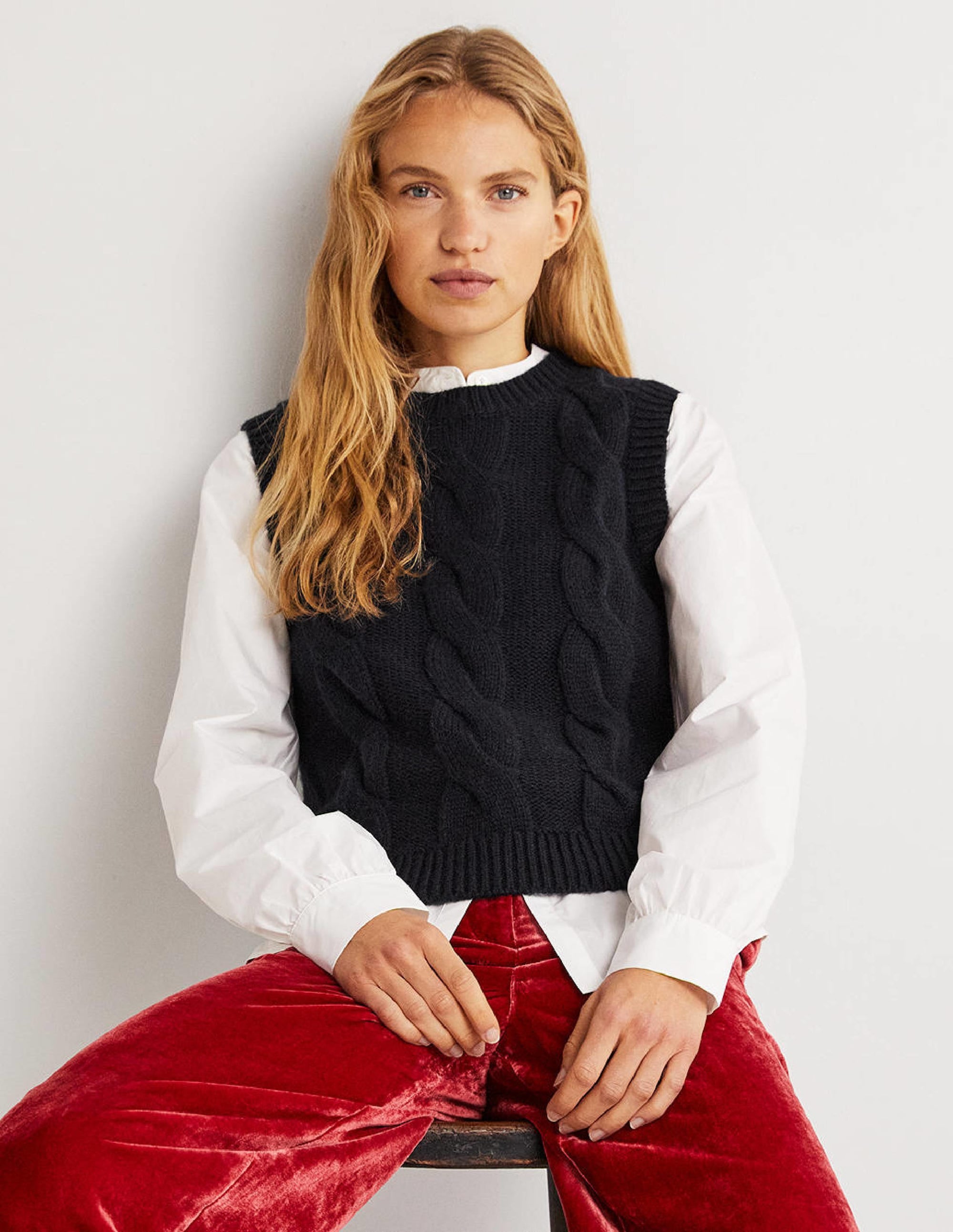 Cable Sweater Vest-Navy - Image 5