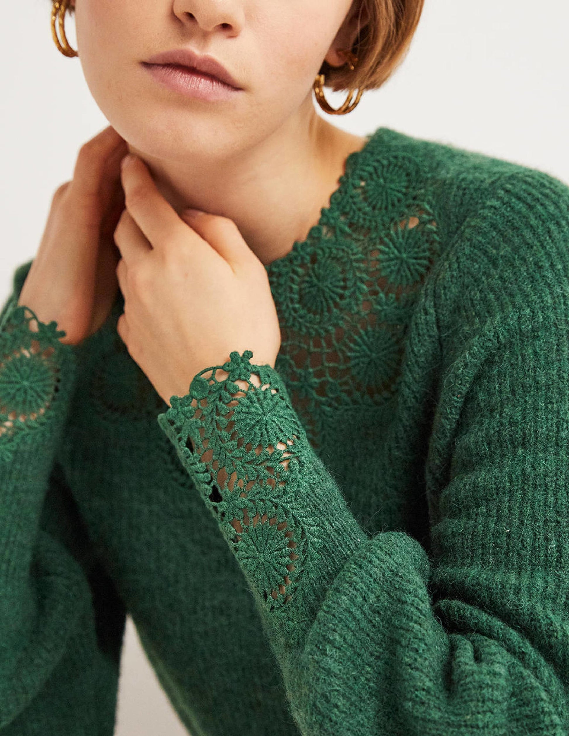 Embroidered Fluffy Sweater-Hunter Green Embroidery-2