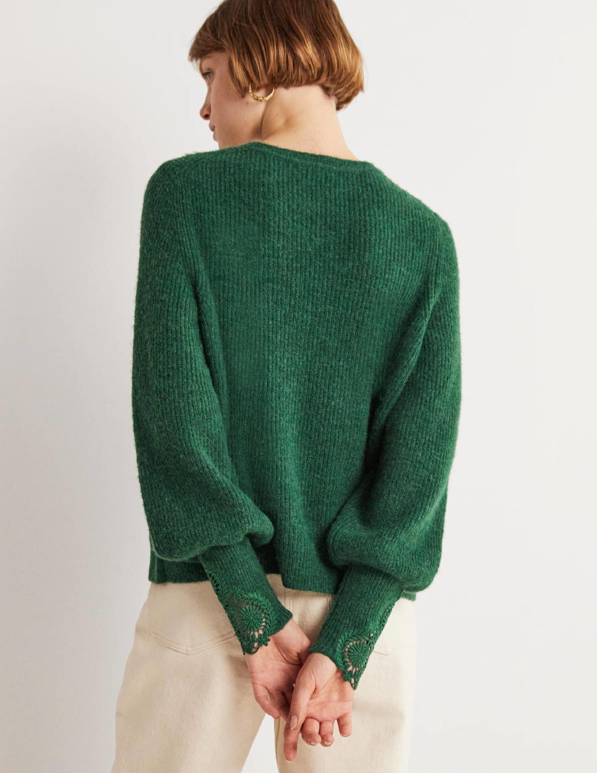 Embroidered Fluffy Sweater-Hunter Green Embroidery - Image 3
