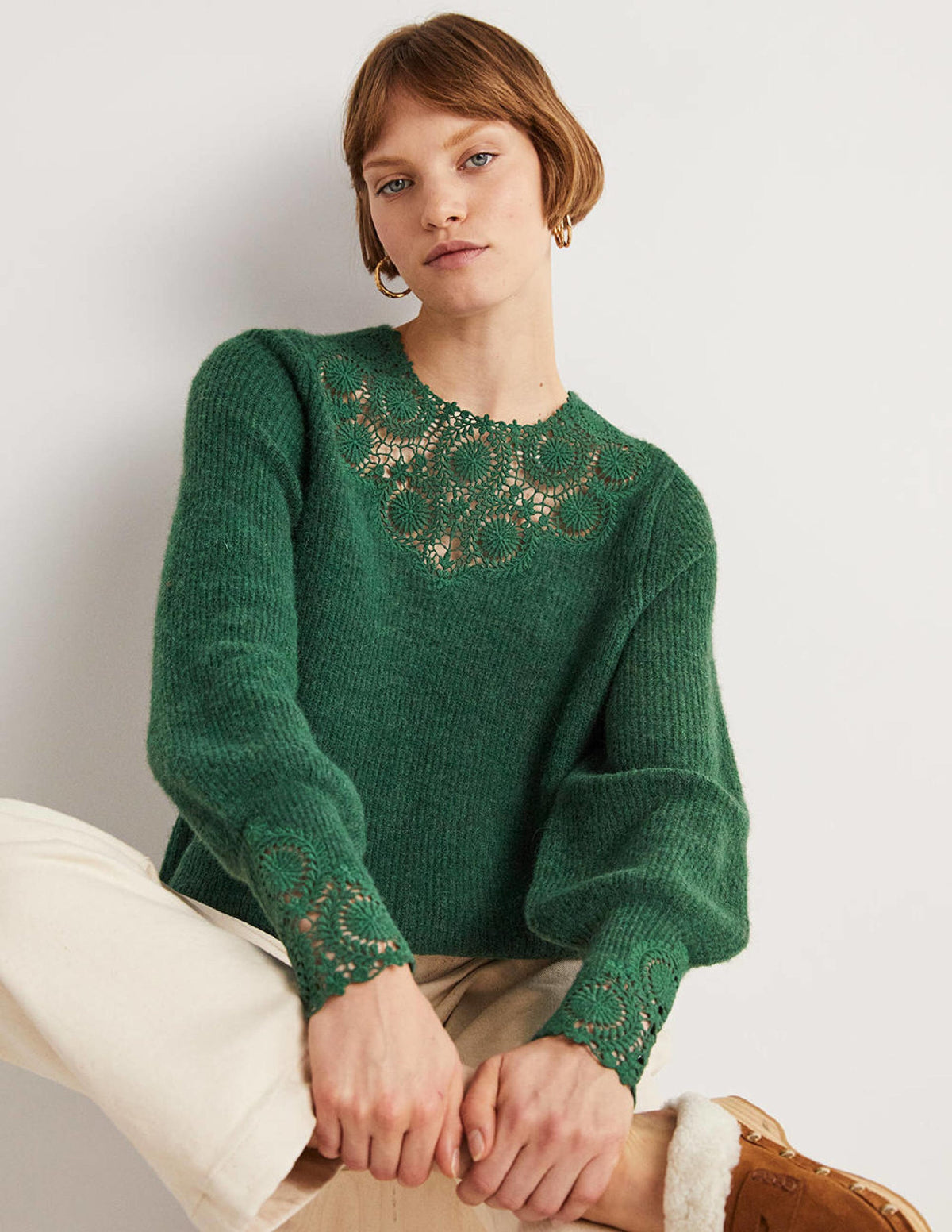 Embroidered Fluffy Sweater-Hunter Green Embroidery-4