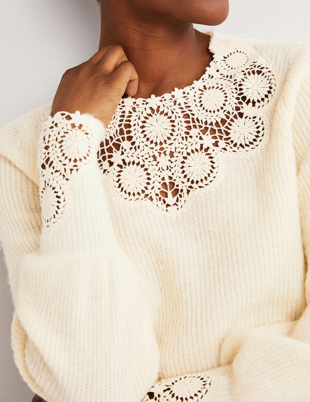Embroidered Fluffy Sweater-Warm Ivory Embroidery-2