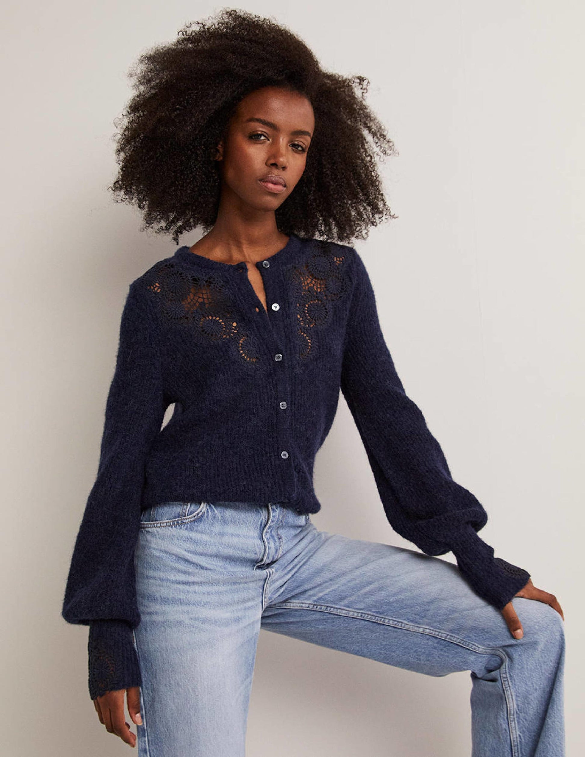 Detail Fluffy Cardigan-Navy Embroidery-1