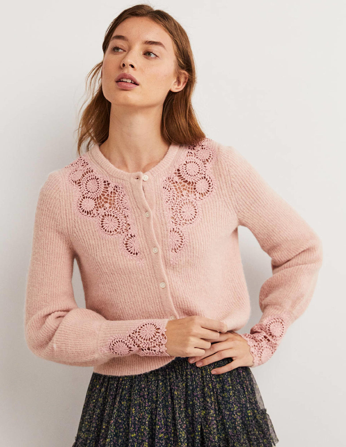 Detail Fluffy Cardigan-Pink Frosting Embroidery - Image 1