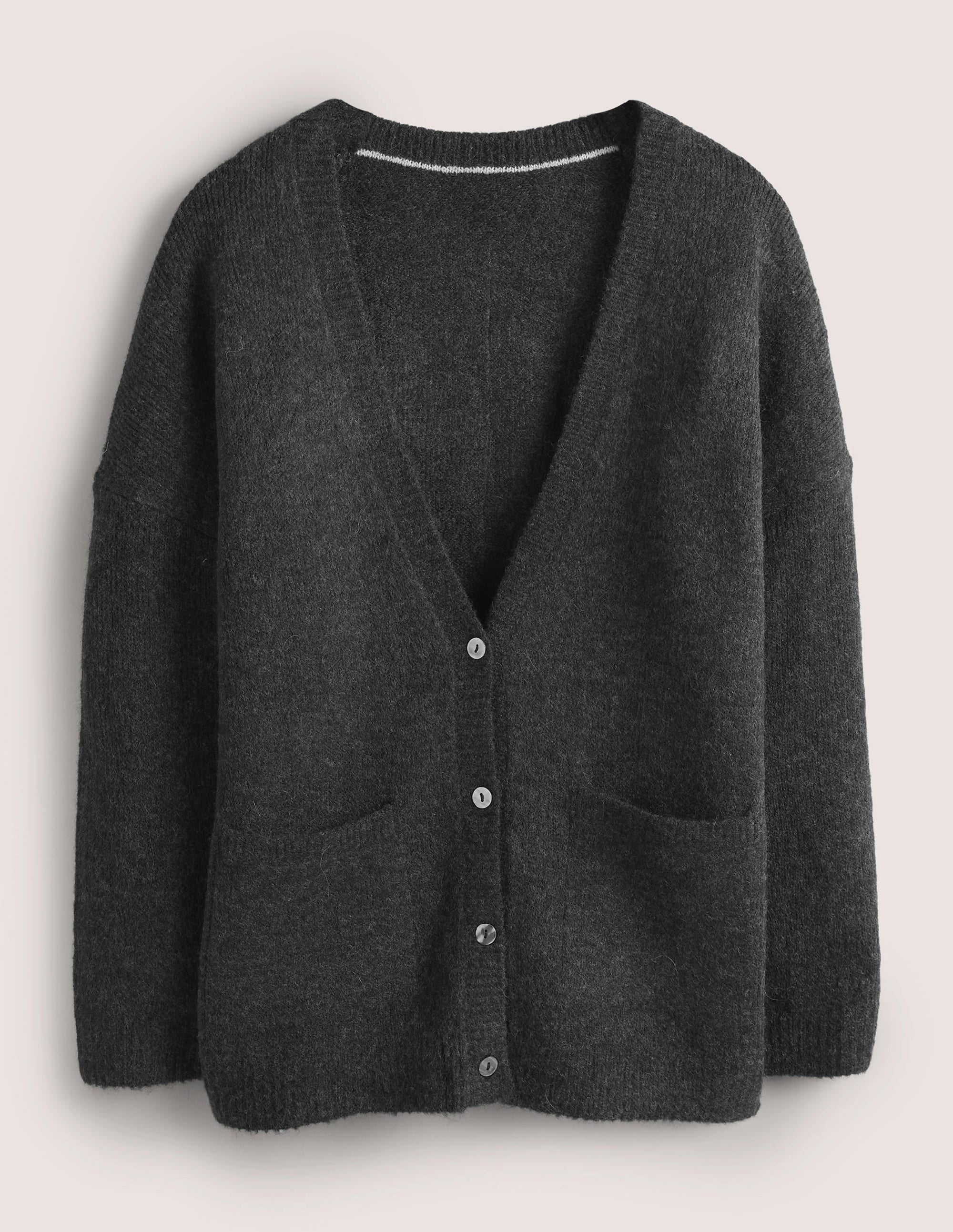 Long Fluffy Cardigan-Charcoal Melange - Image 6
