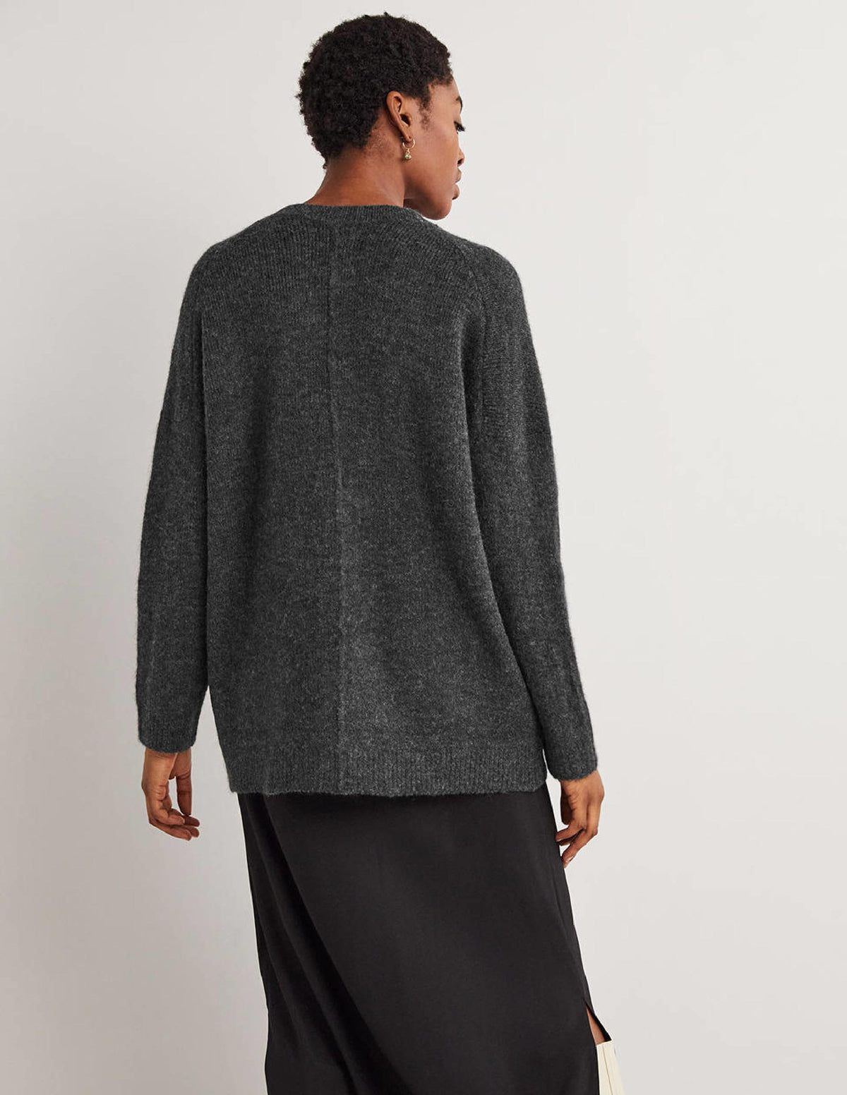 Long Fluffy Cardigan-Charcoal Melange - Image 3
