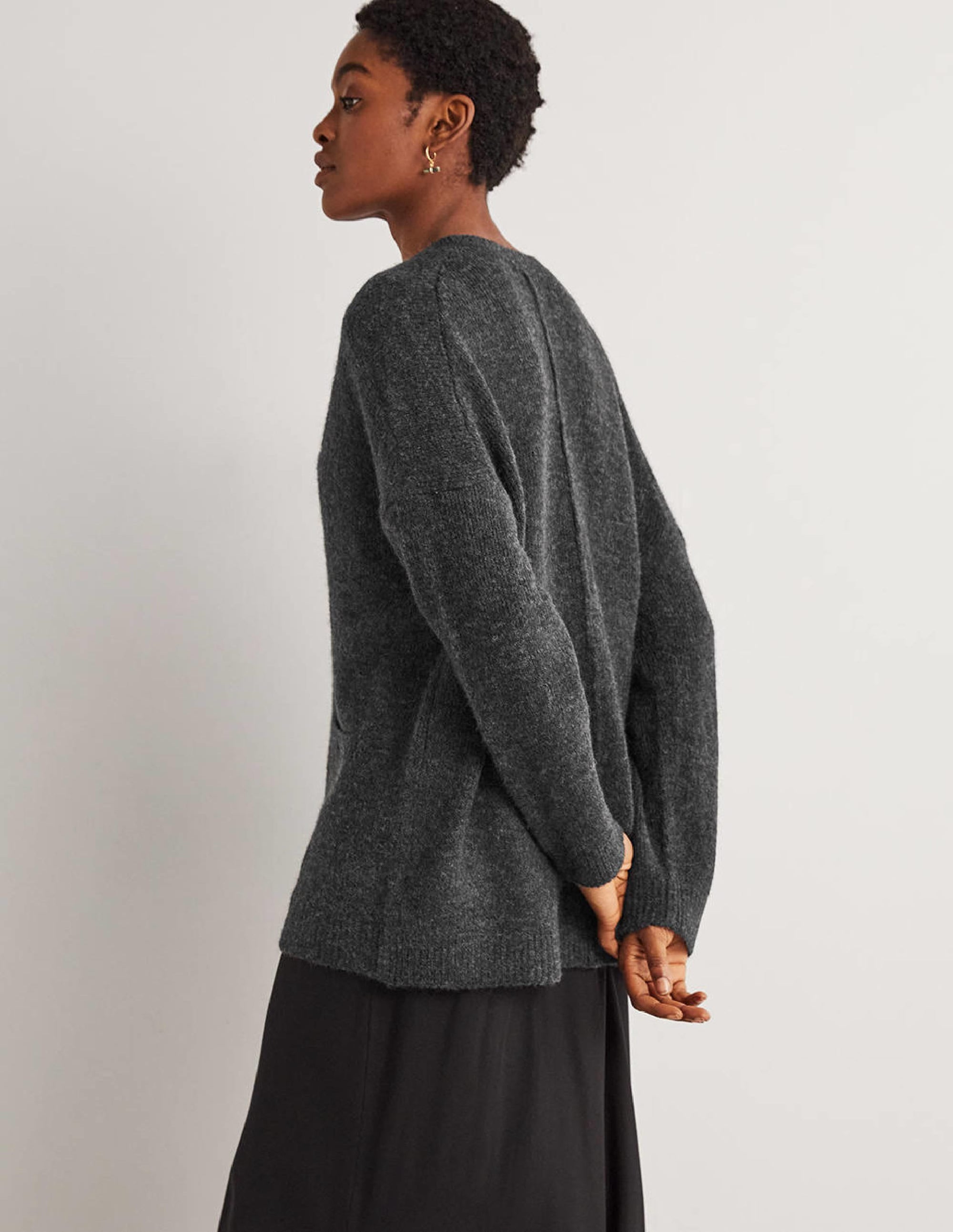 Long Fluffy Cardigan-Charcoal Melange - Image 5