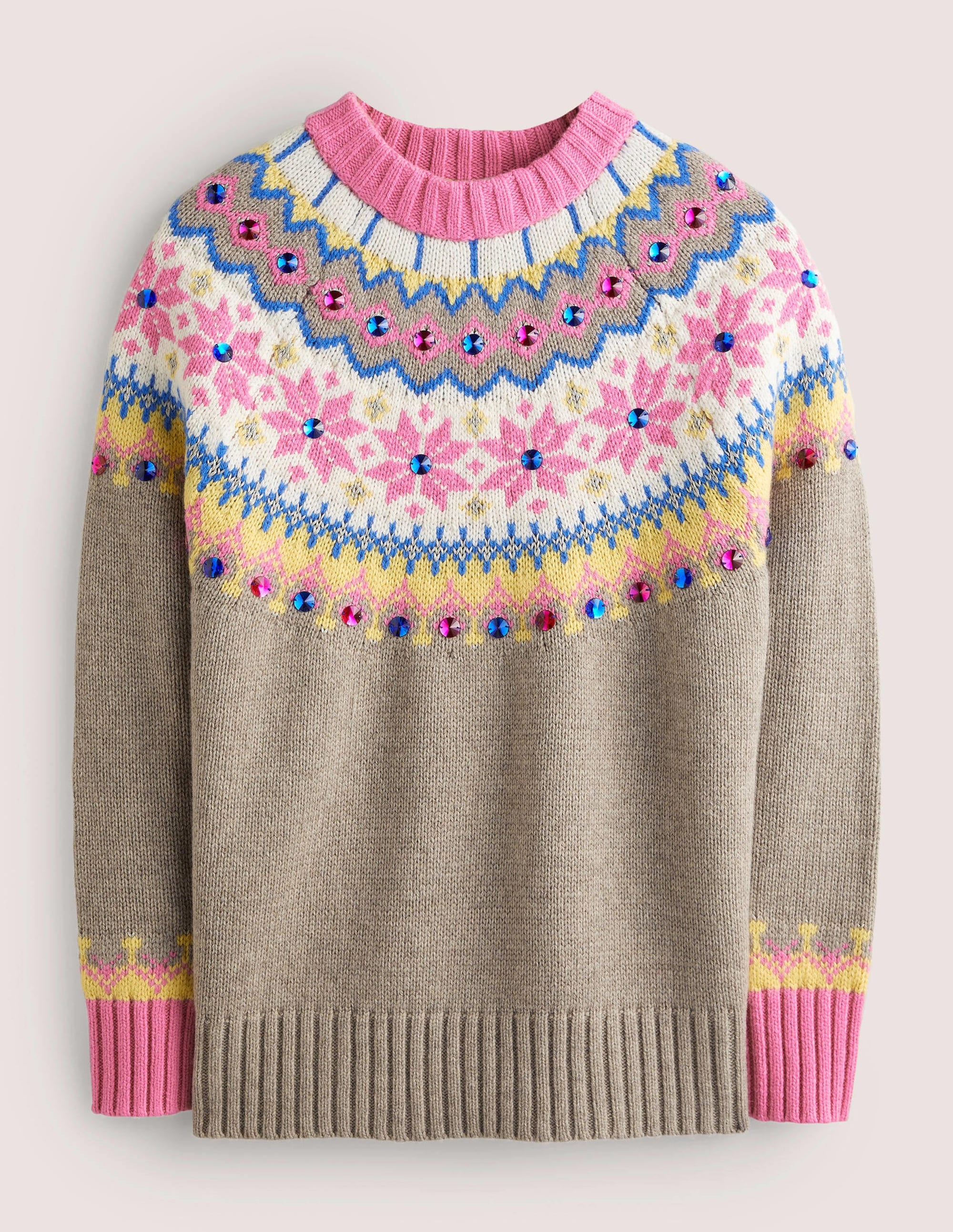 Embellished Fair Isle Sweater-Mink, Embellished Fair Isle - Image 6