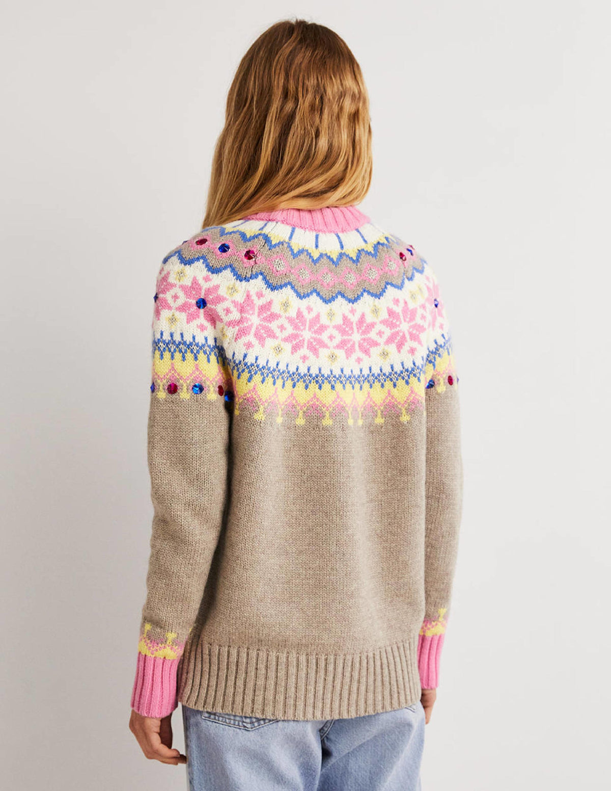 Embellished Fair Isle Sweater-Mink, Embellished Fair Isle - Image 3