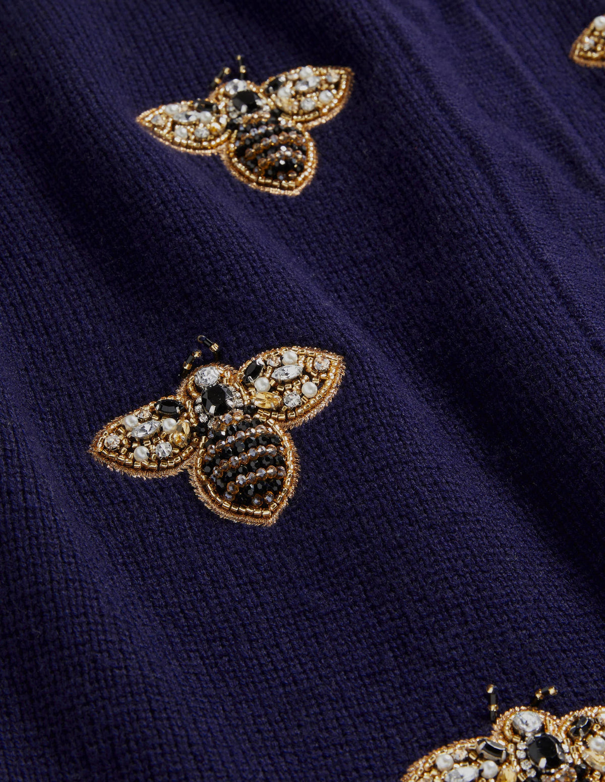 Embellished Knitted Jacket-Navy, Embellished Bees - Image 7