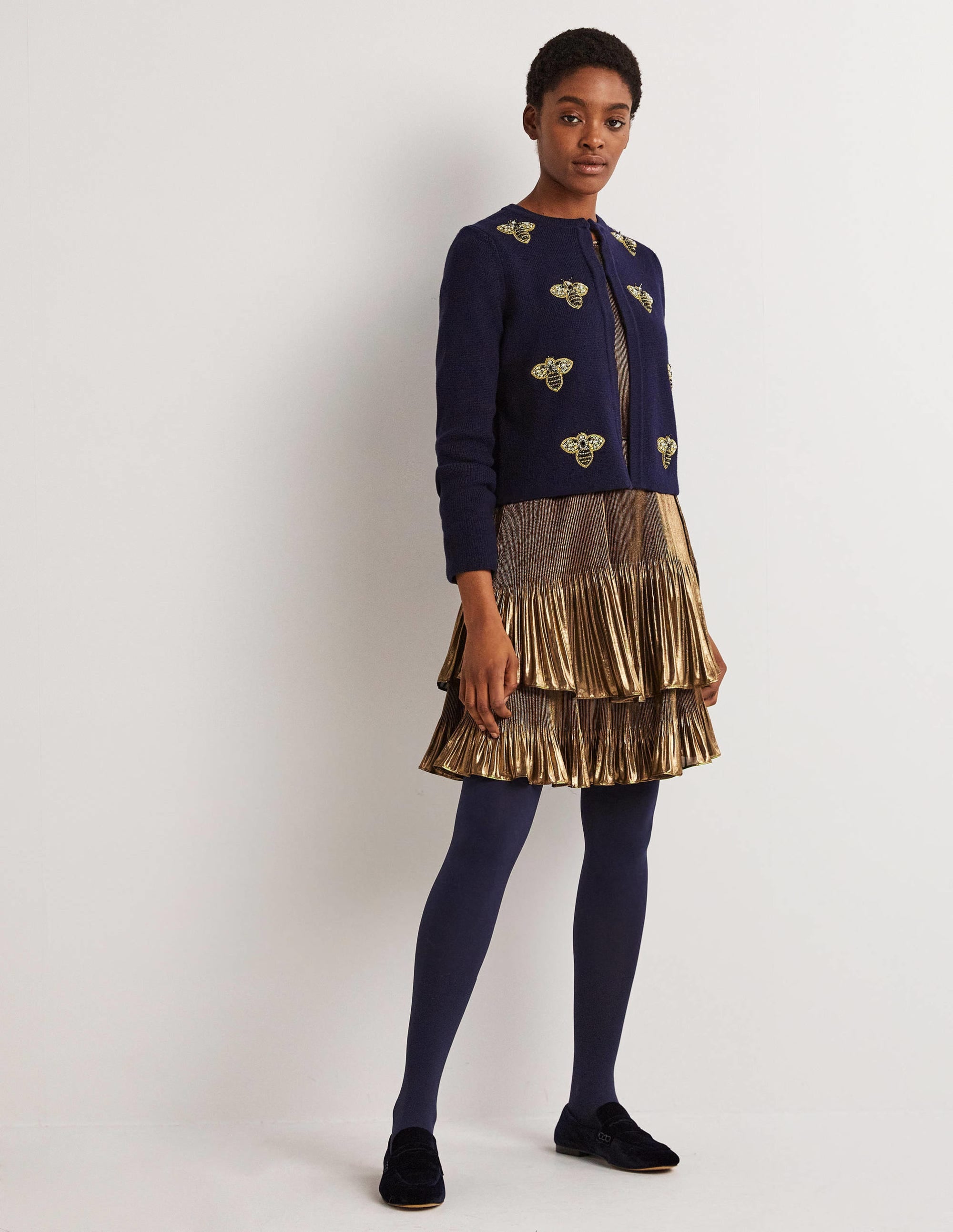 Embellished Knitted Jacket-Navy, Embellished Bees - Image 5