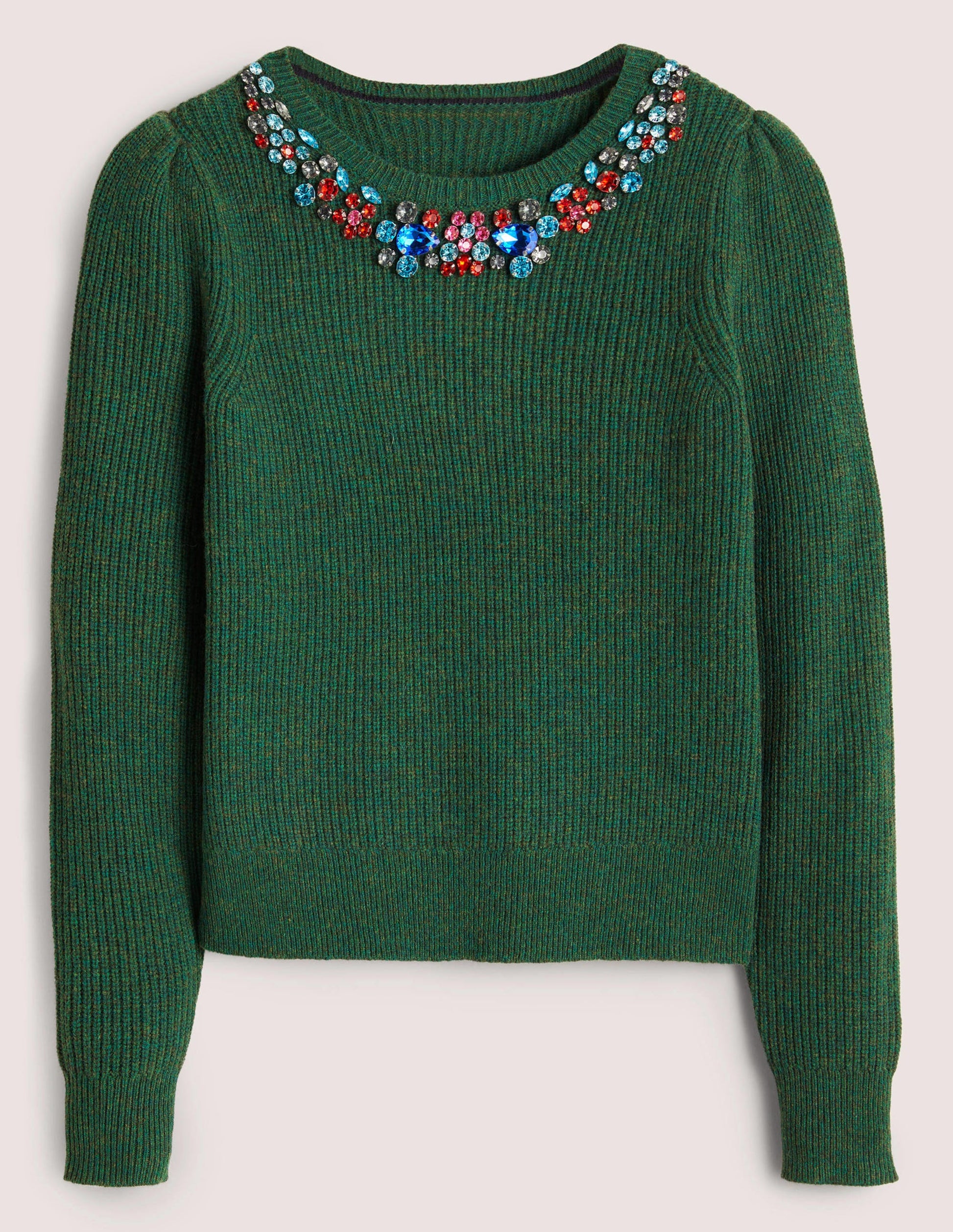 Embellished Stitch Sweater-Dark Green, Embellished Collar-6