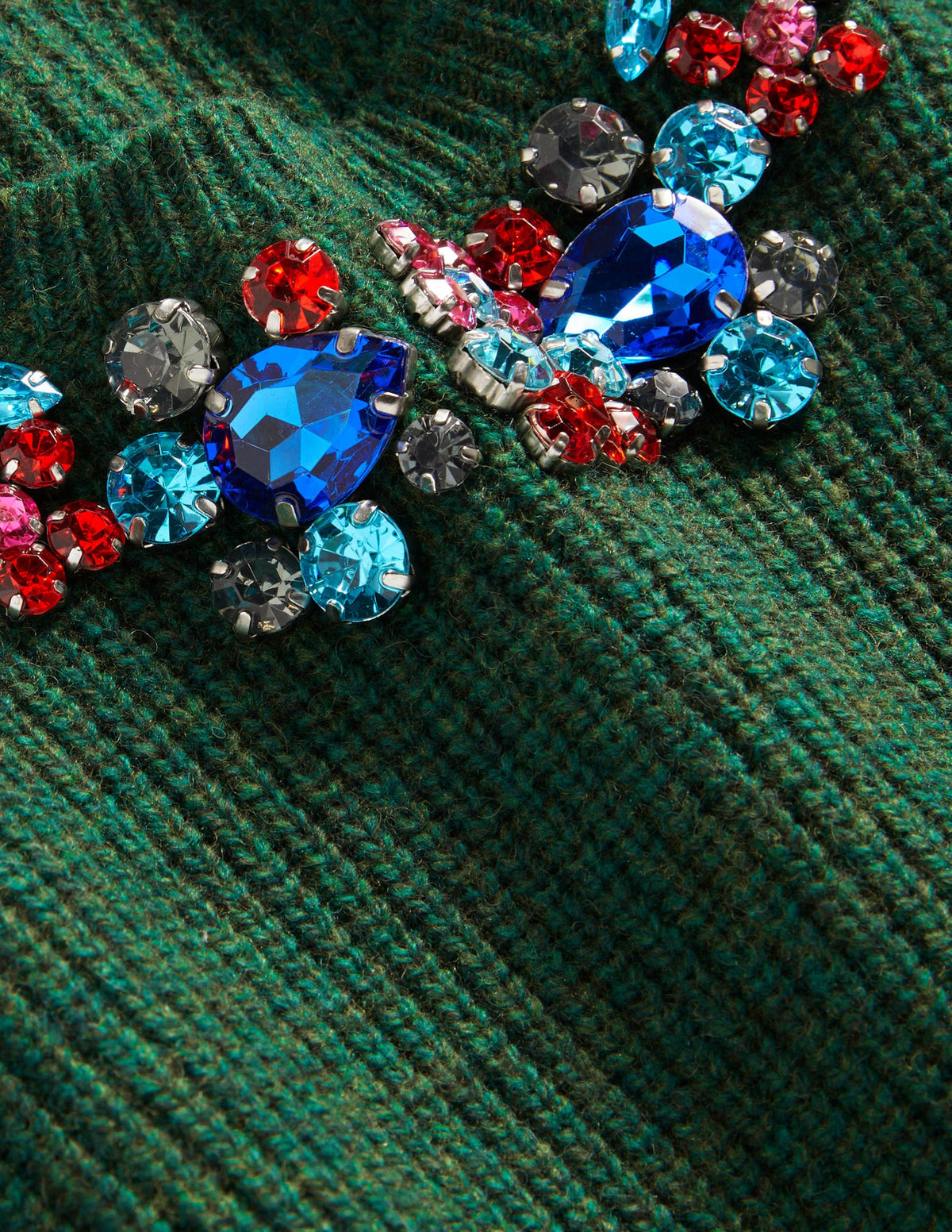 Embellished Stitch Sweater-Dark Green, Embellished Collar - Image 7