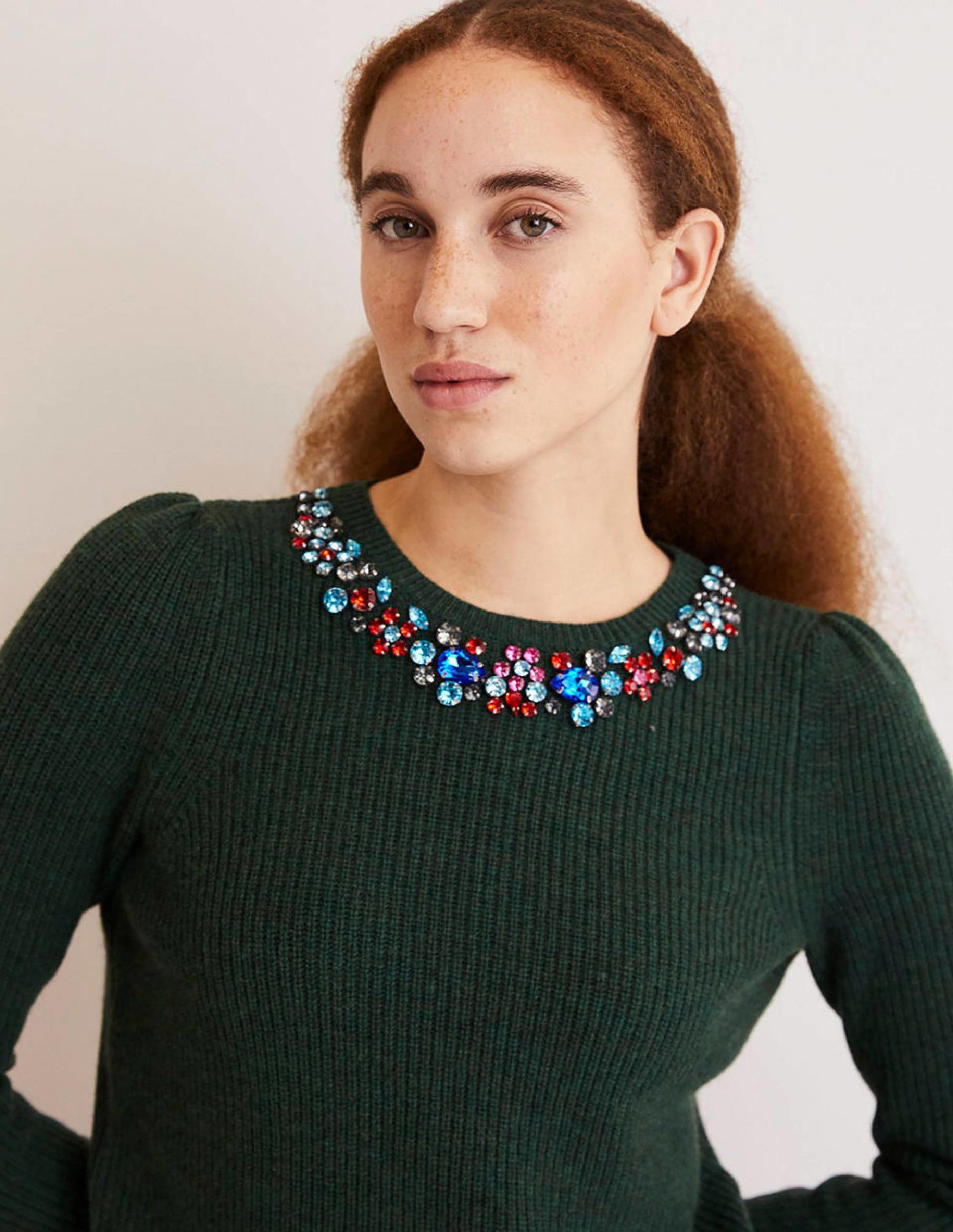 Embellished Stitch Sweater-Dark Green, Embellished Collar-4