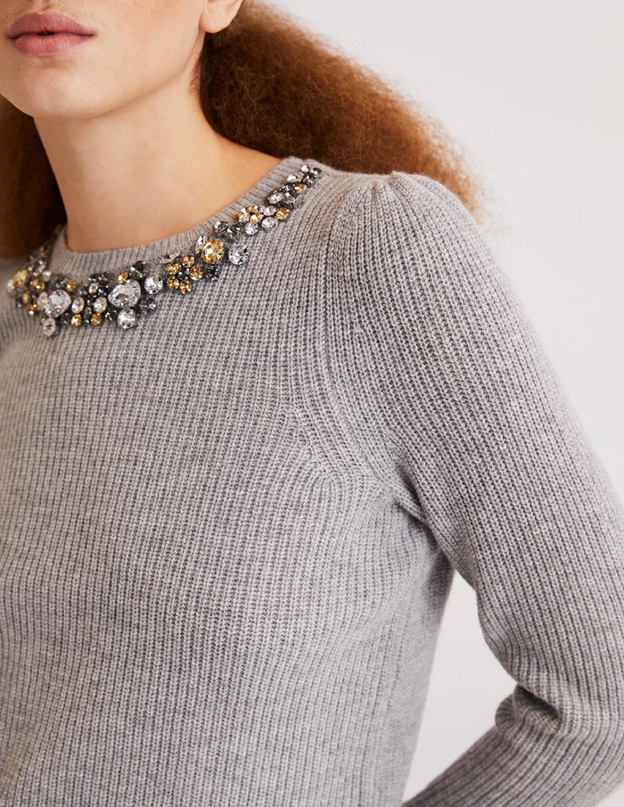 Embellished Stitch Sweater-Grey, Embellished Collar - Image 2