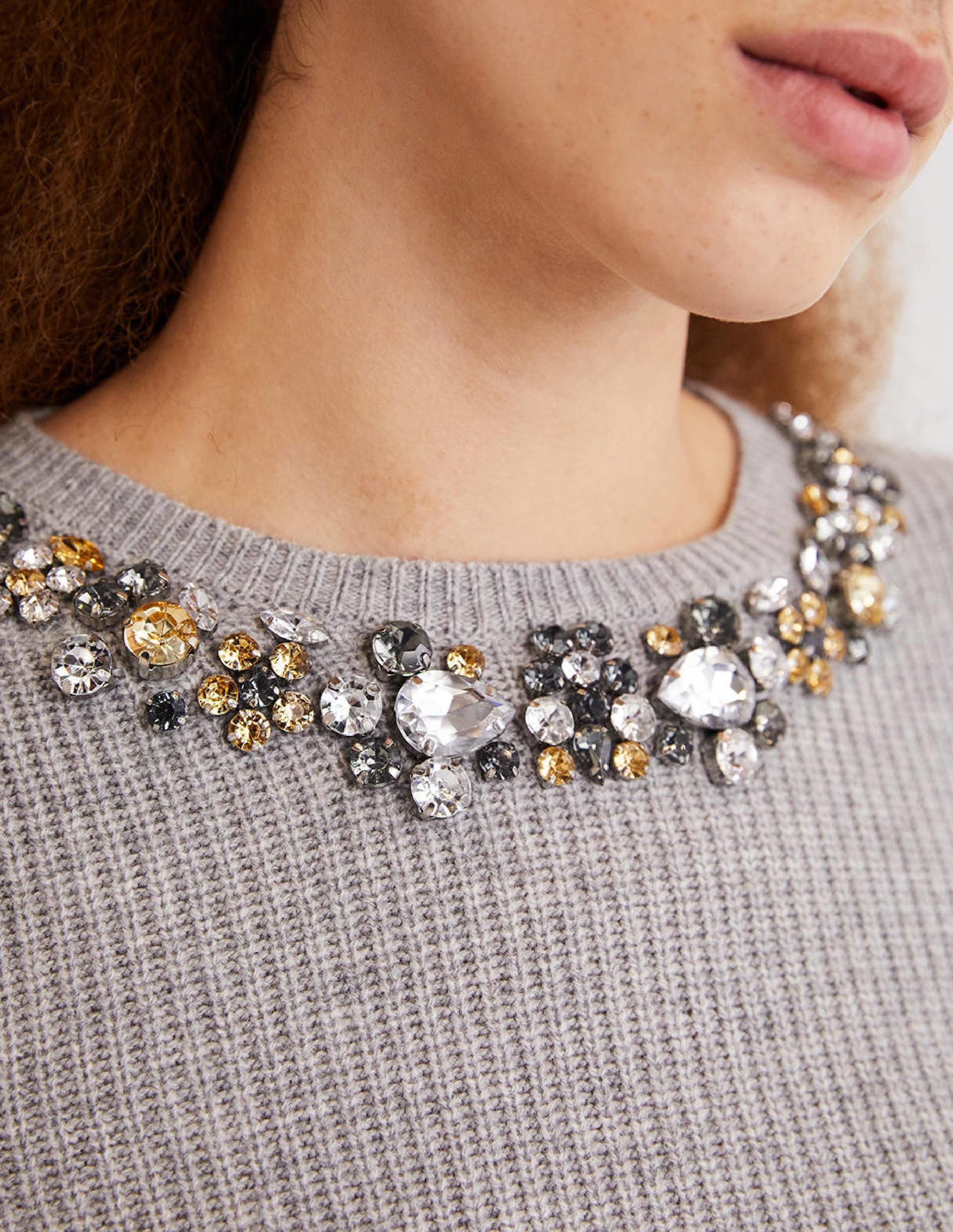 Embellished Stitch Sweater-Grey, Embellished Collar - Image 3