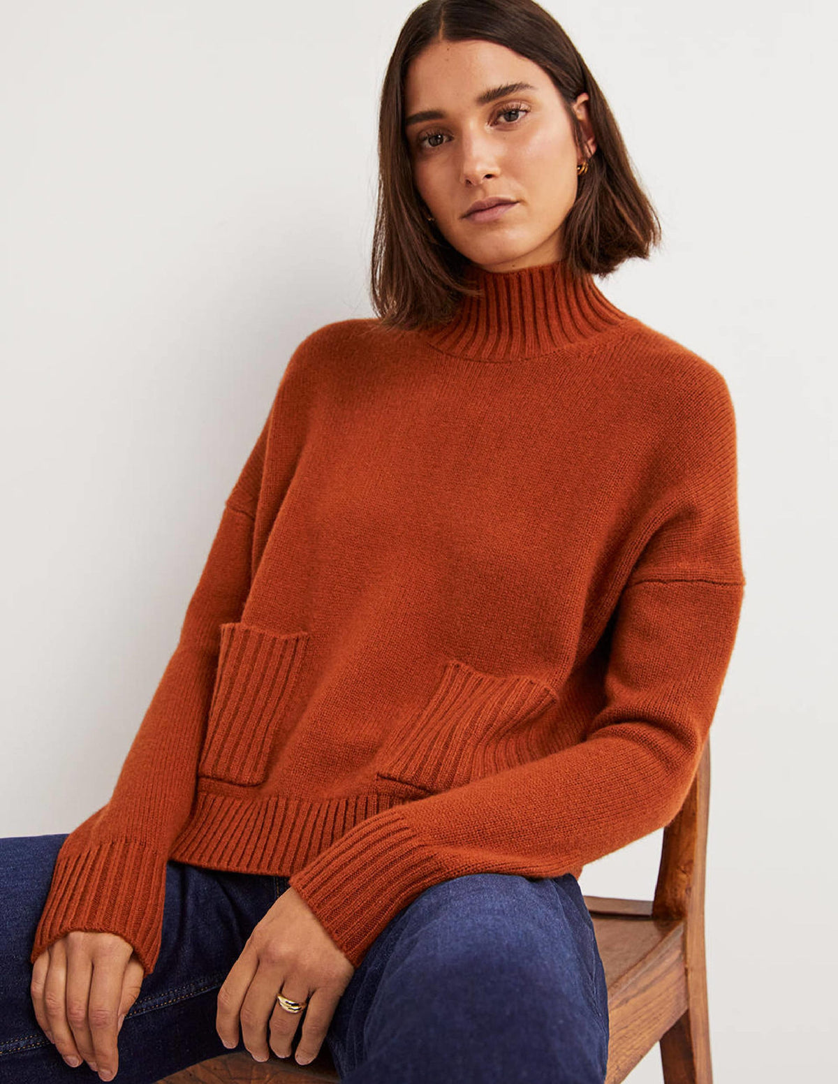 Cashmere High Neck Sweater-Copper Red - Image 1