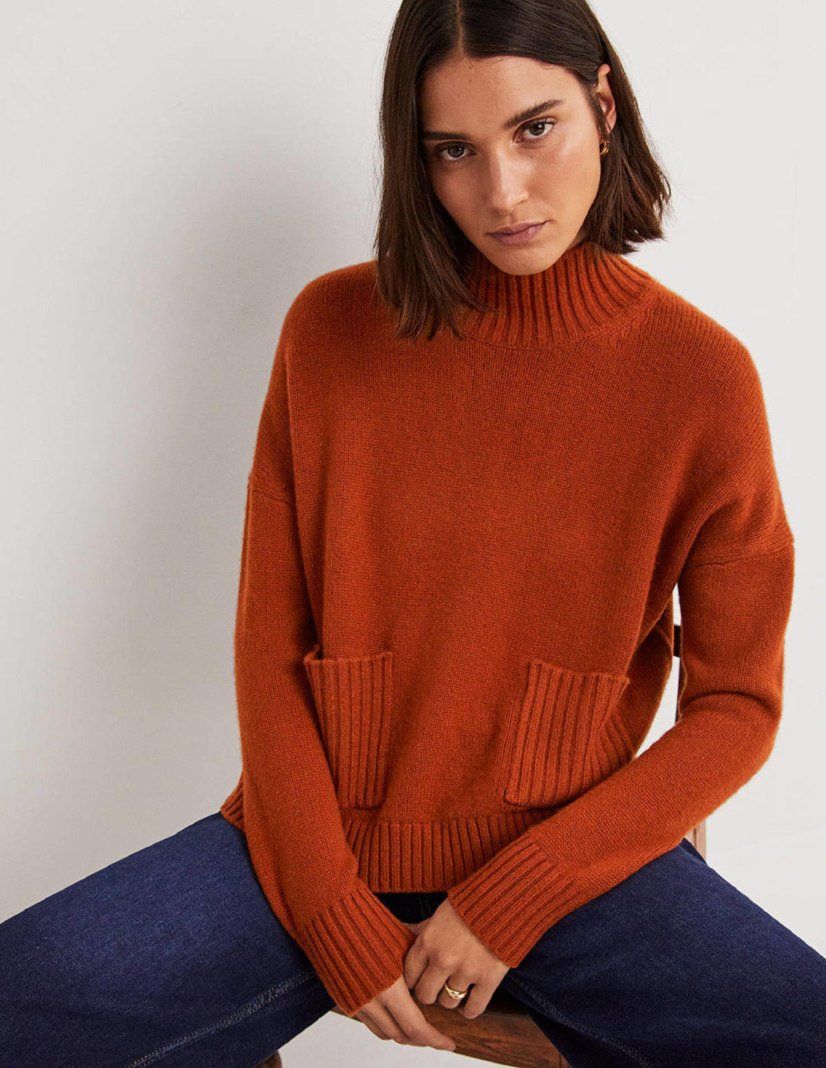 Cashmere High Neck Sweater-Copper Red - Image 4