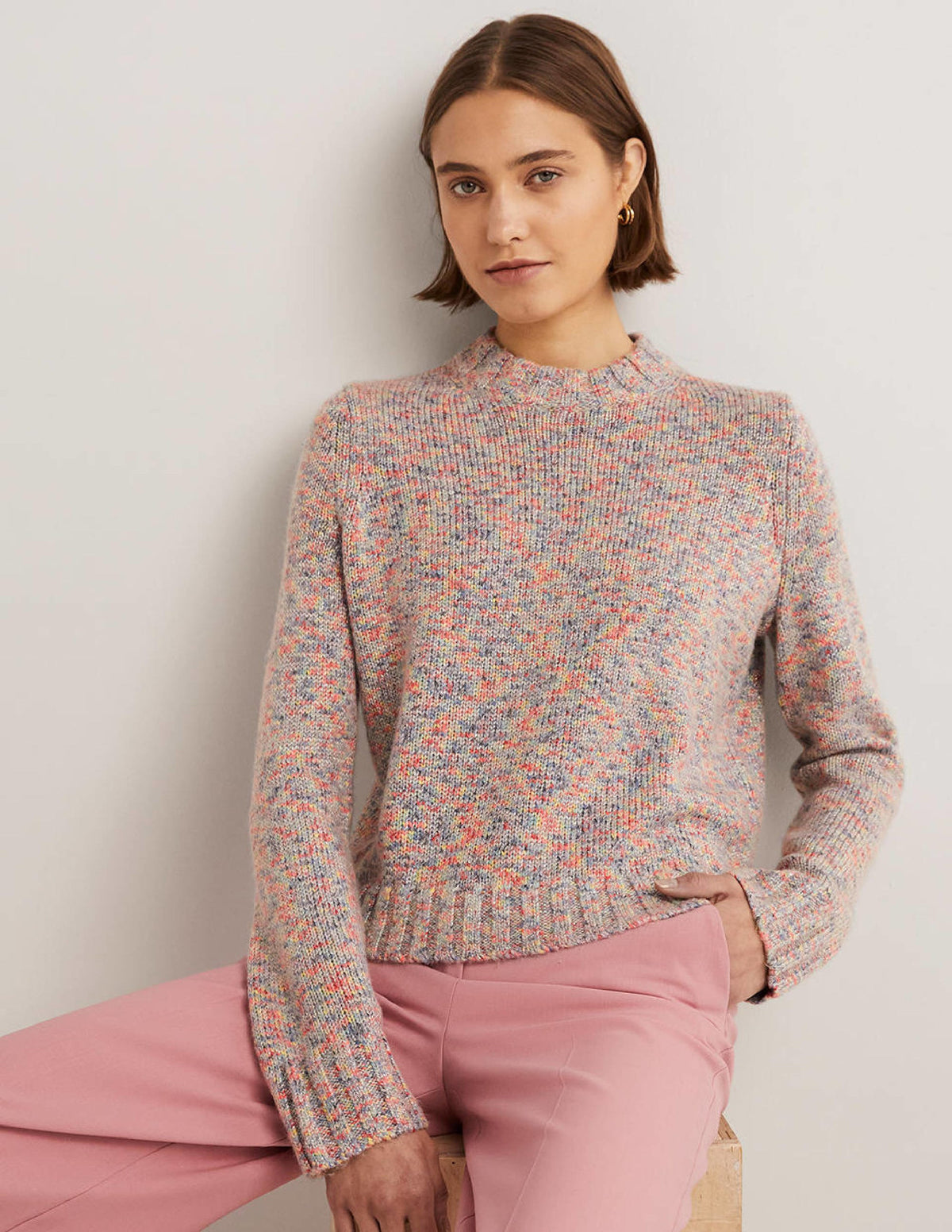 Speckled Fluffy Sweater-Grey Melange-1