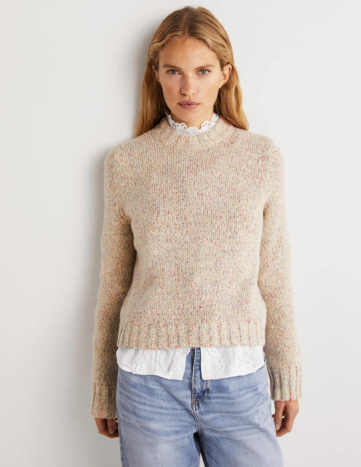 Speckled Fluffy Sweater-Ivory - Image 1