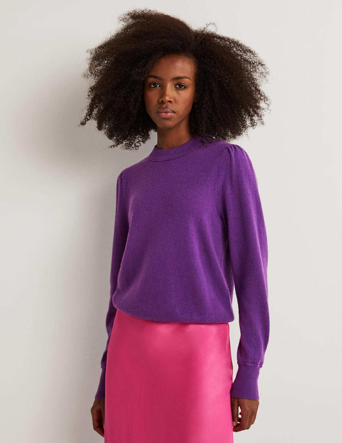 Cashmere Puff Shoulder Sweater-Imperial Purple - Image 1
