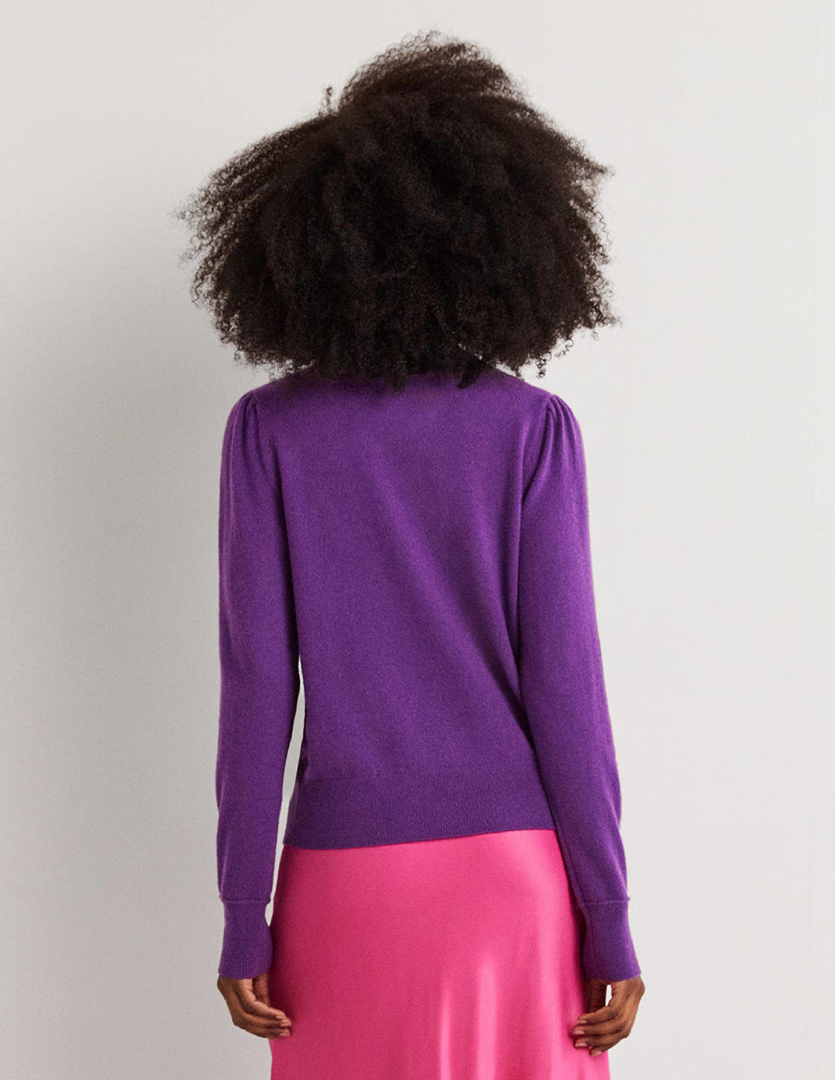 Cashmere Puff Shoulder Sweater-Imperial Purple - Image 3