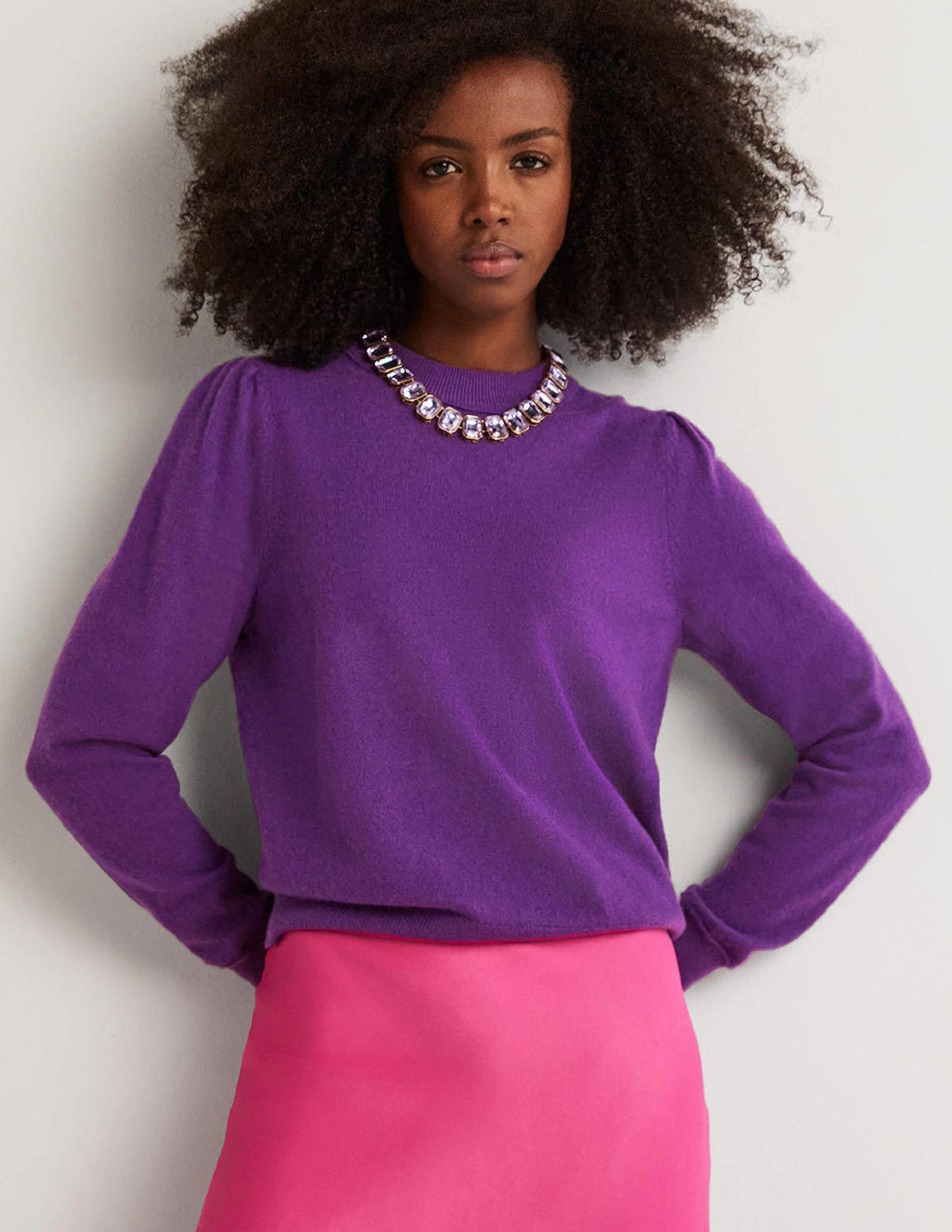 Cashmere Puff Shoulder Sweater-Imperial Purple - Image 5