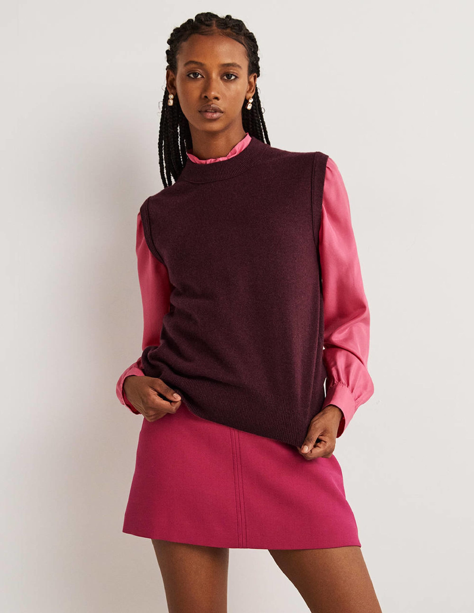 Cashmere Crew Neck Vest-Mulled Wine Melange - Image 2