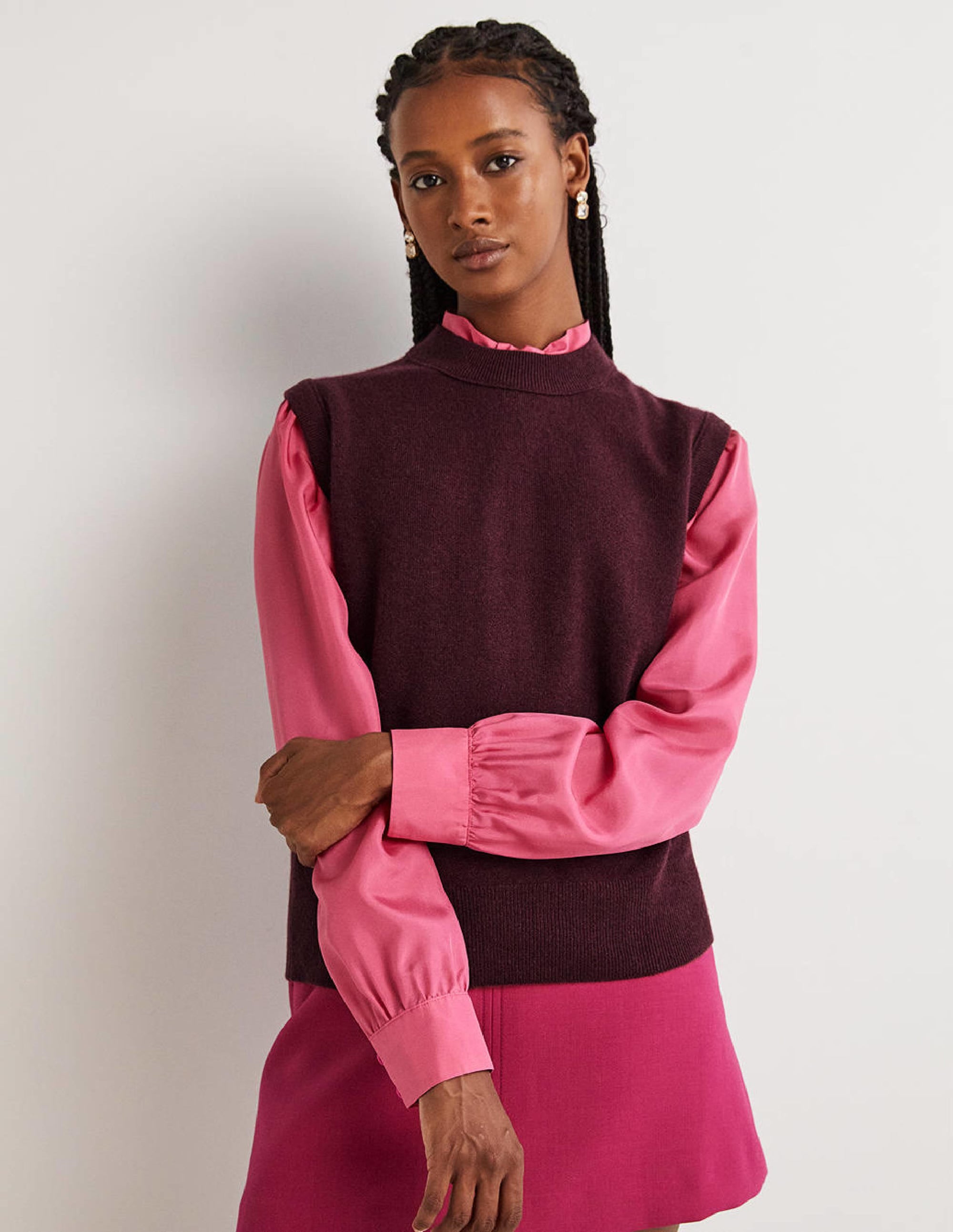 Cashmere Crew Neck Vest-Mulled Wine Melange - Image 5