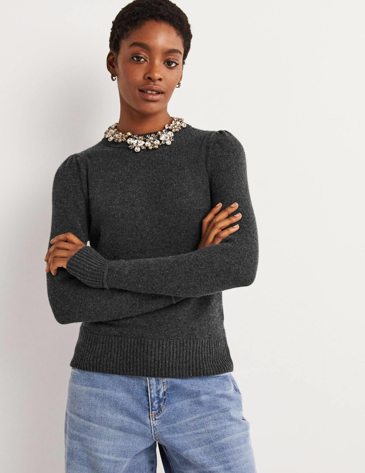 Lofty Cashmere Sweater-Charcoal Melange - Image 1
