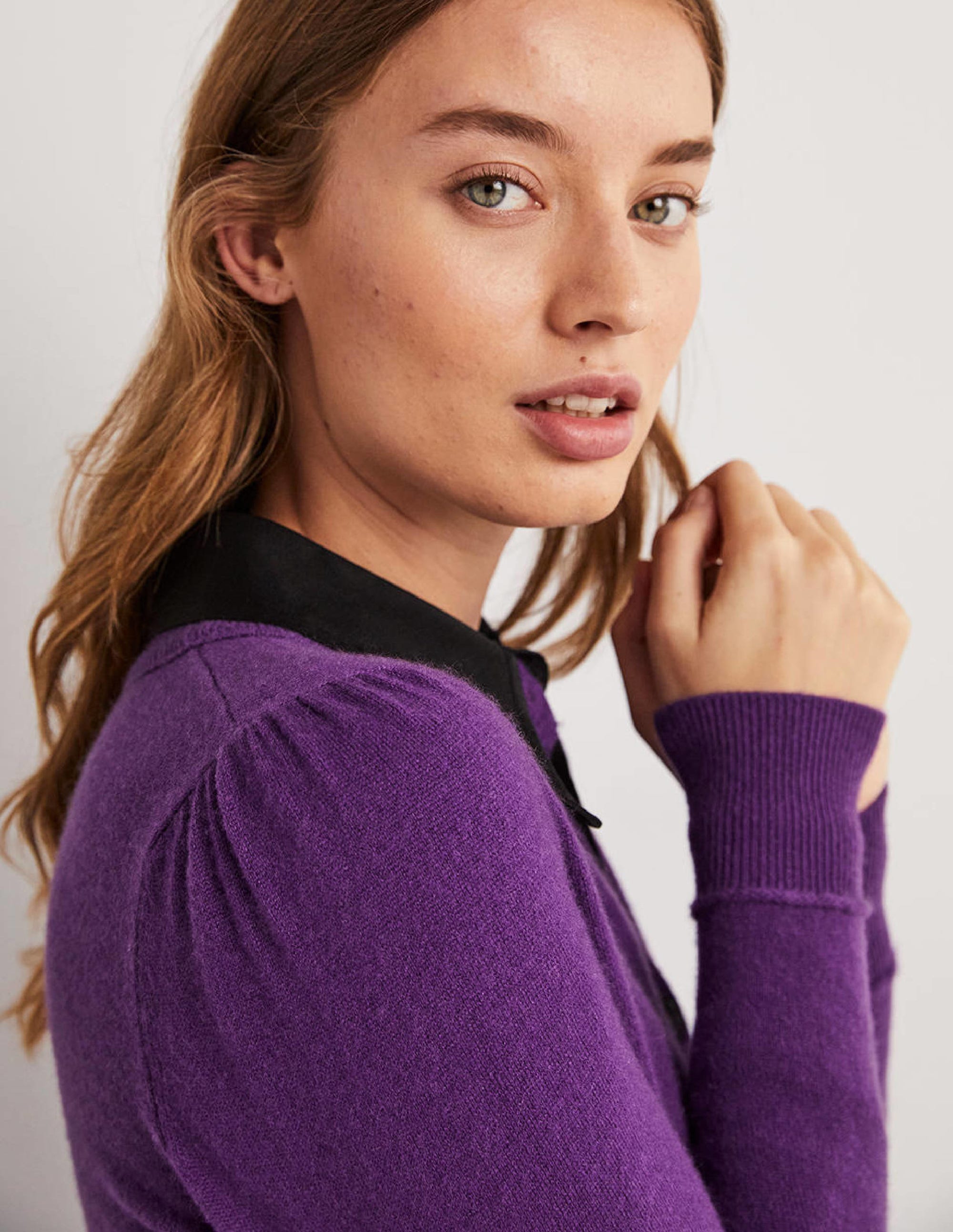 Cashmere Crew Neck Cardigan-Imperial Purple - Image 2