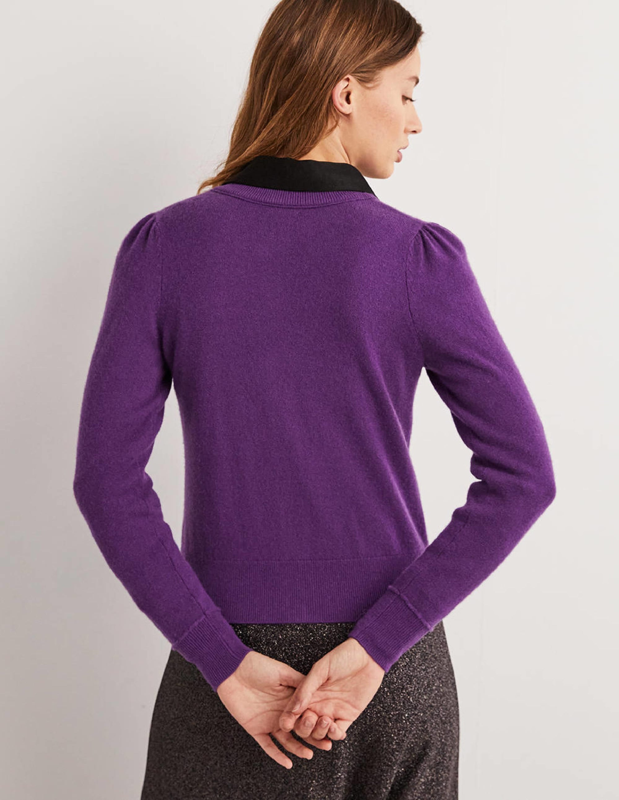 Cashmere Crew Neck Cardigan-Imperial Purple - Image 3