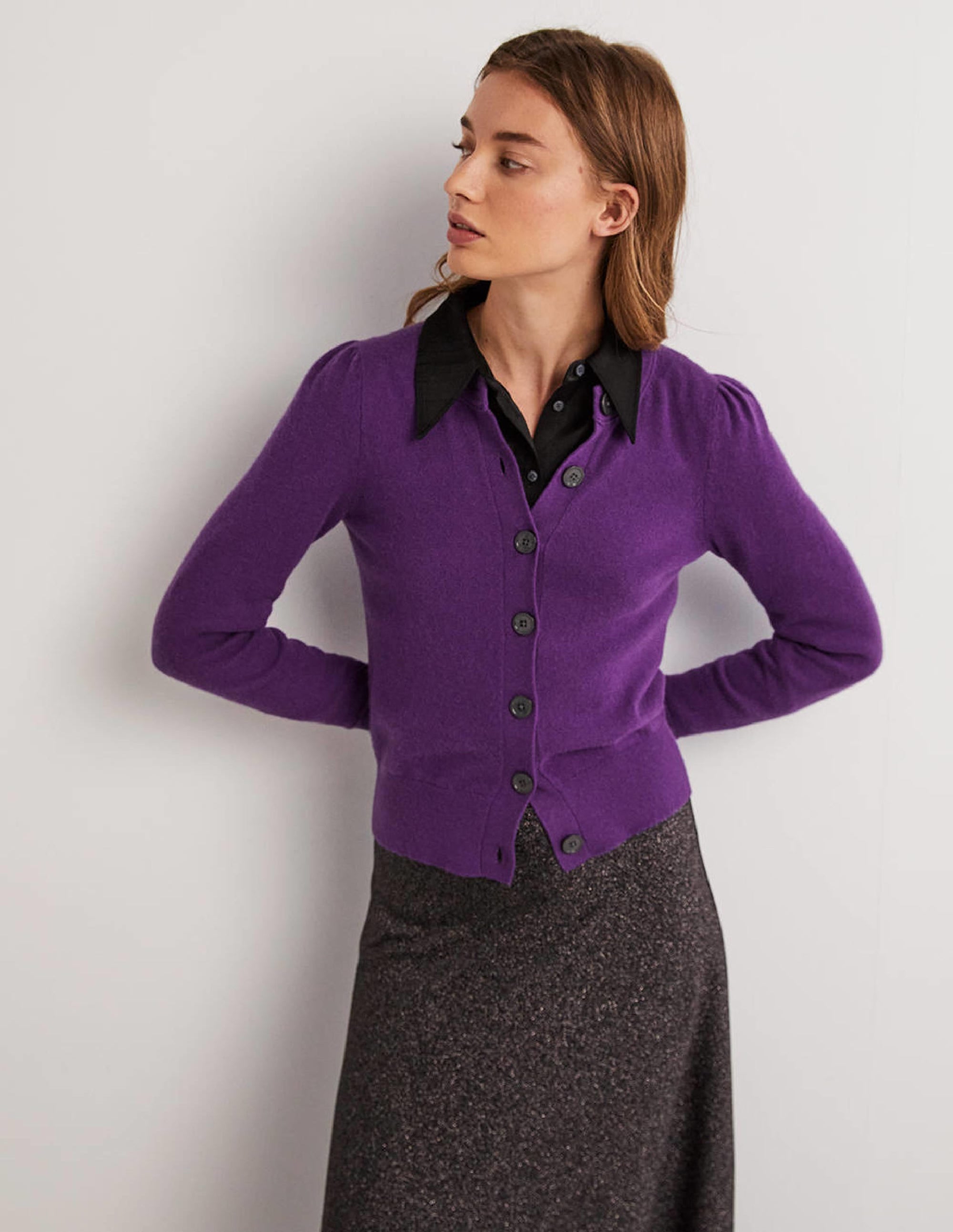 Cashmere Crew Neck Cardigan-Imperial Purple - Image 4