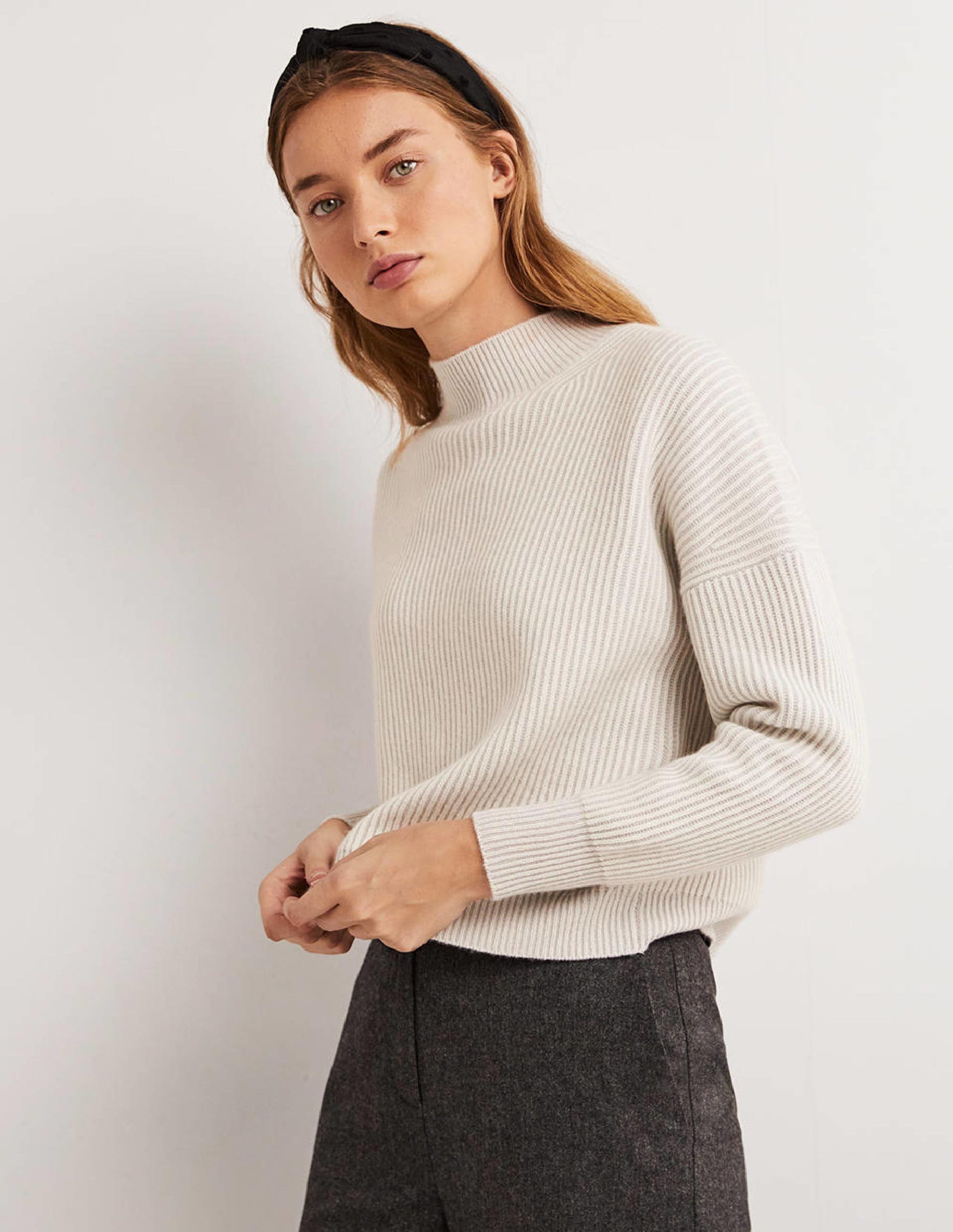 Cashmere Ribbed Sweater-Pale Grey, Ivory-1