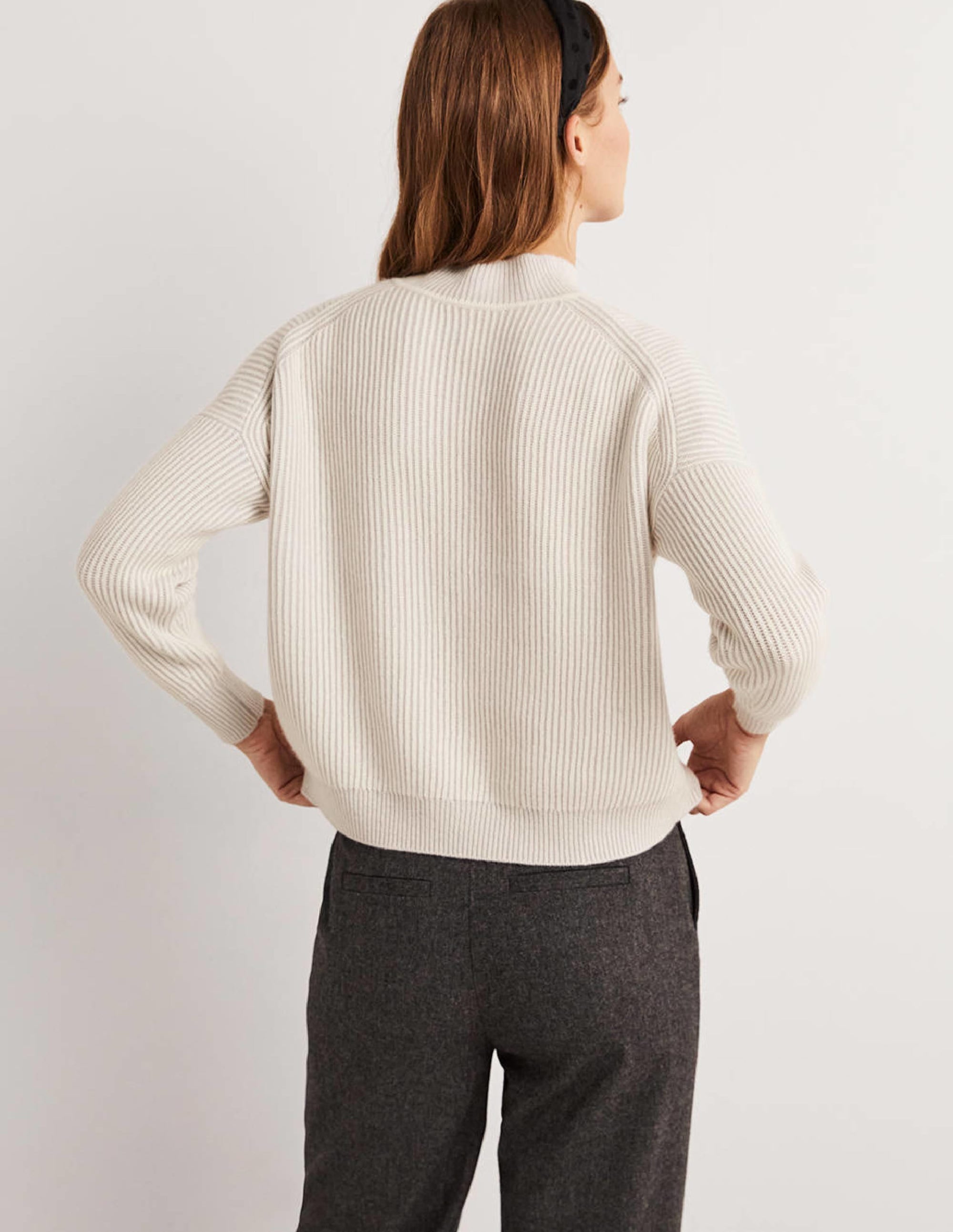 Cashmere Ribbed Sweater-Pale Grey, Ivory - Image 3