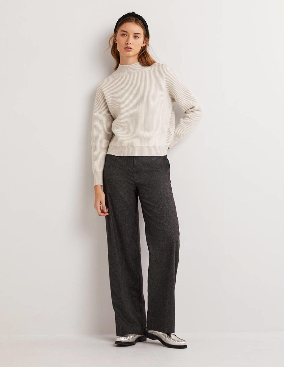Cashmere Ribbed Sweater-Pale Grey, Ivory-4