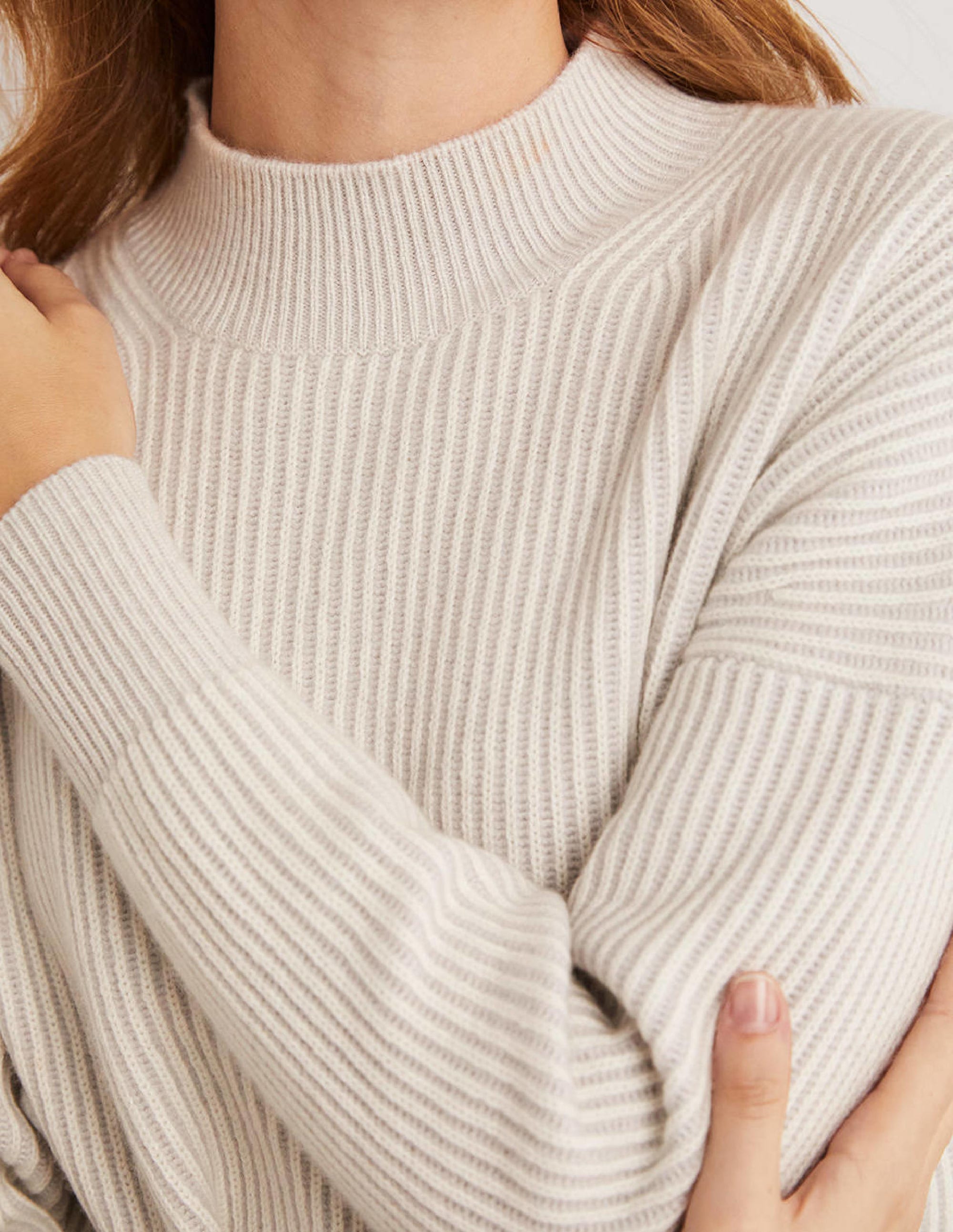 Cashmere Ribbed Sweater-Pale Grey, Ivory - Image 5