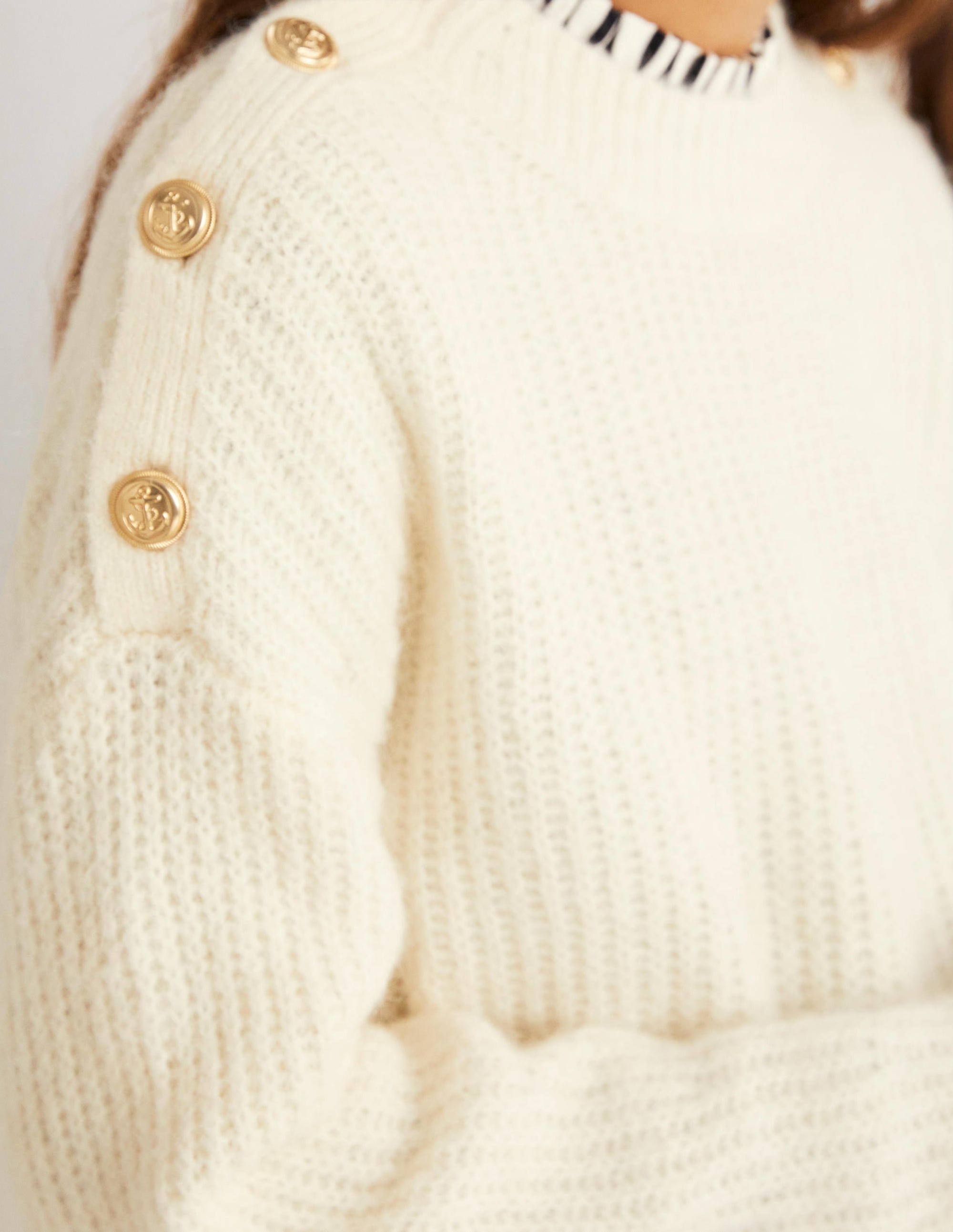 Fluffy Ribbed Button Sweater-Warm Ivory - Image 2