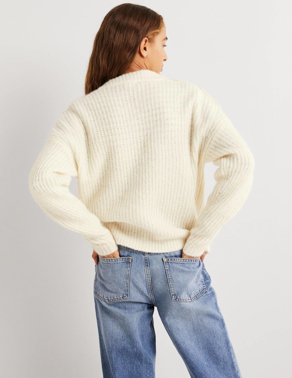 Fluffy Ribbed Button Sweater-Warm Ivory-3